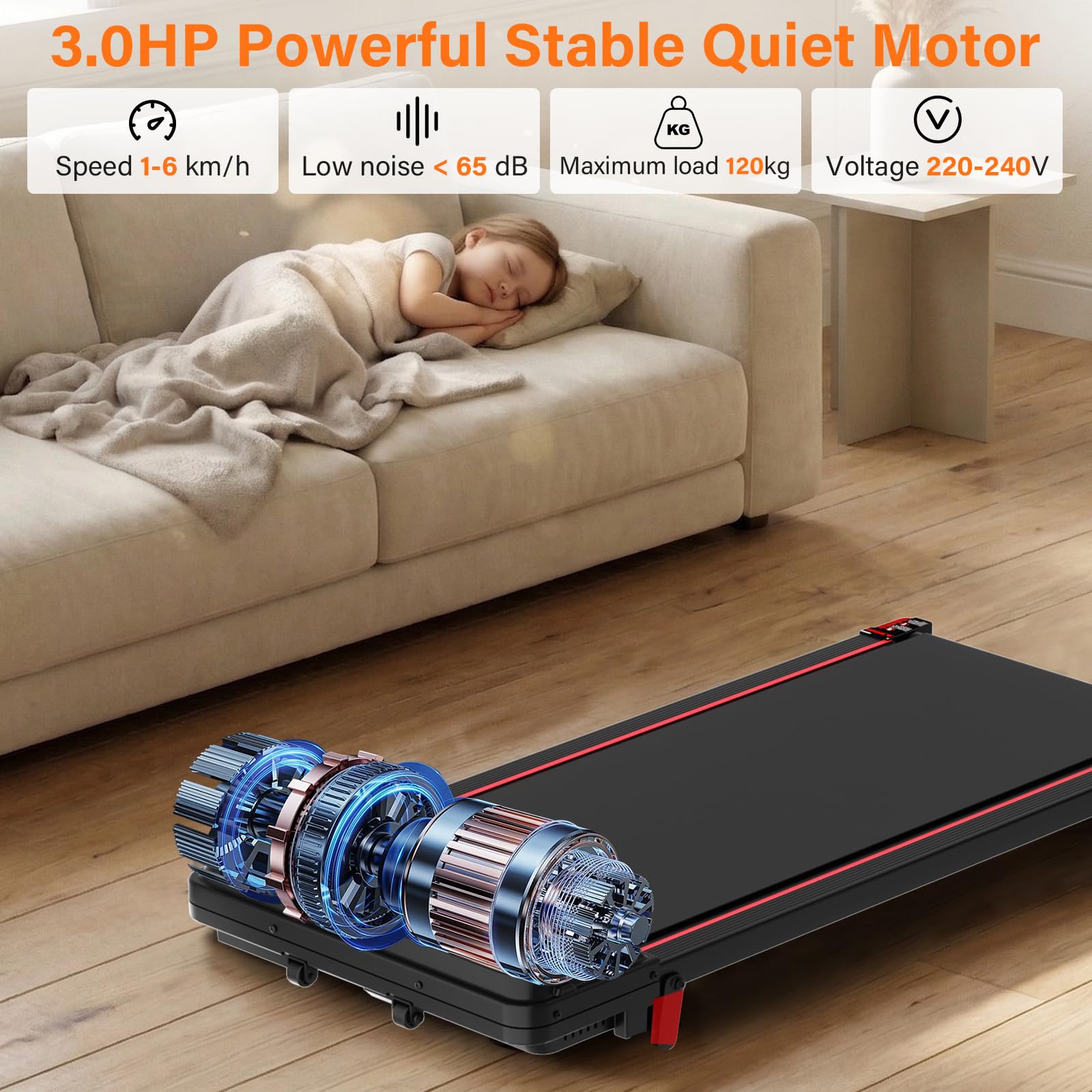 TODO Elettrico Tapis Roulant Walking Pad con 5% Inclinazione & Apps | 1-6 km/h Tapis Roulant da Casa & Ufficio, 3.0HP Treadmill Mini Compatto Tapirulan con Telecomando e LED Display