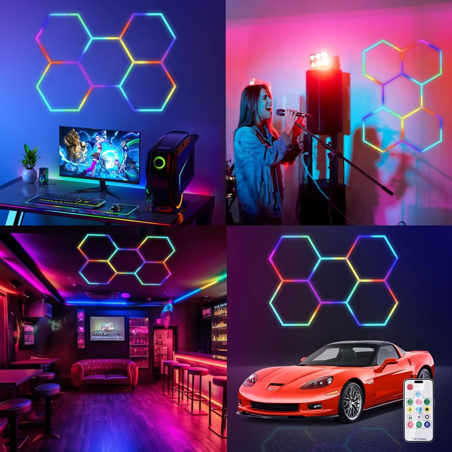 colorUp インテリアライト Hexagon LED Lights,24 Pack Garage Light RGB with Color