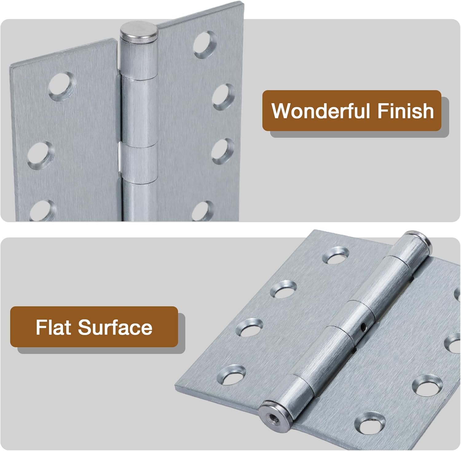3 Pack 4.5 x 4 Inch Satin Chrome Door Hinges 4 ½"x 4" Heavy Duty Industrial Grade Door Hinges 4-1/2 x 4 Full Mortise Square Interior/Exterior Hinge for Residential Doors Barn Gate Office