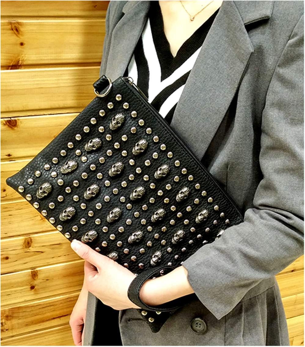 Chikencall Women Gothic Skull Rivet Clutch Purse Studded Shoulder Cross-Body Bag
