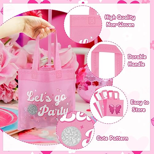 Miniatura 4 de FHzytg 20 bolsas de regalo de fiesta rosa para niñas, bolsas de dulces de princesa rosa intenso, bolsas de regalo, bolsas de regalo para fiesta