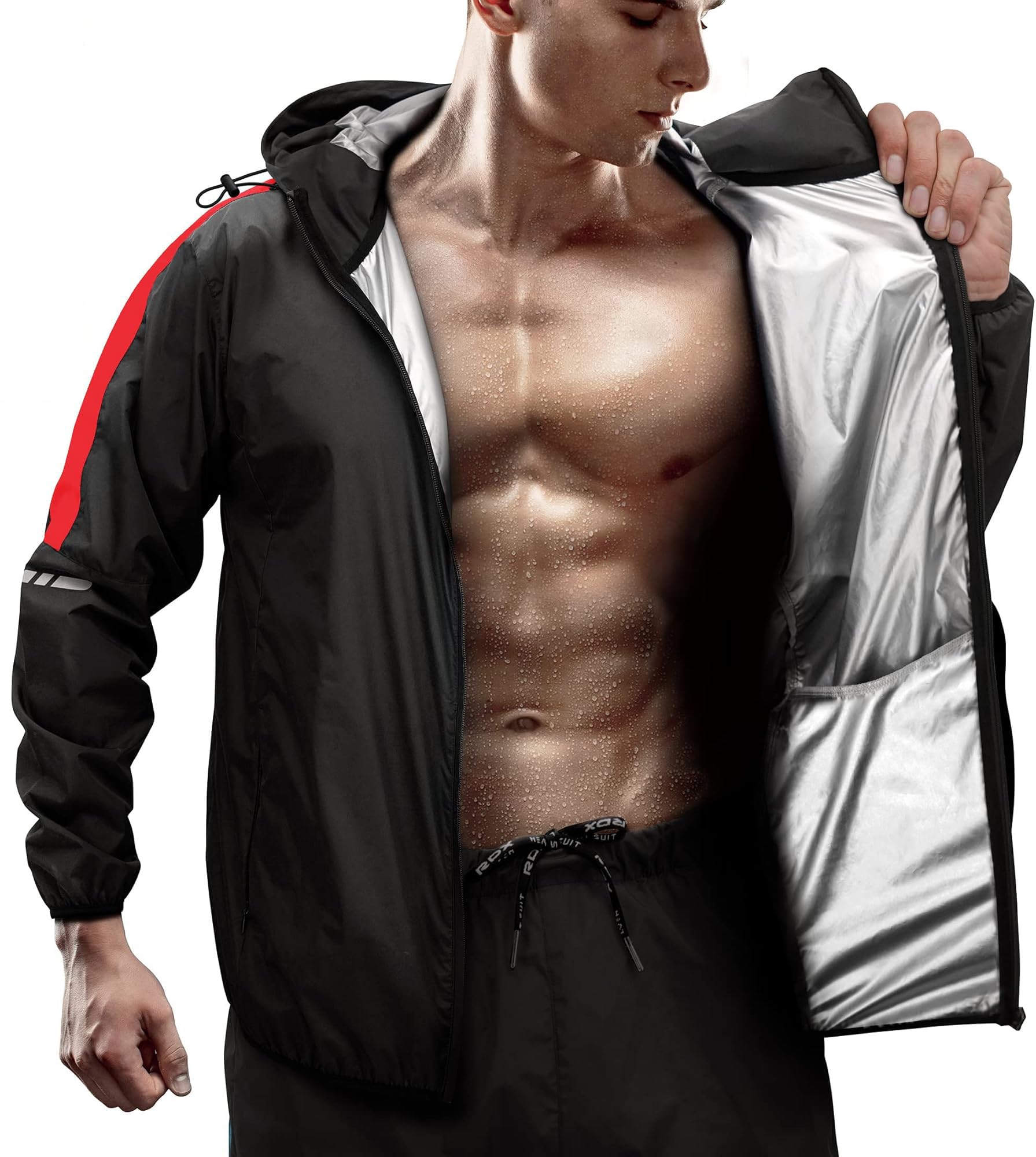 RDX Sauna Suit,REACH OEKO TEX 100 CERTIFIED, Full Body Sweat Heat Suit with Hood, Silver Back Long Sleeves, Men Women Adults Kids, Boxing MMA Slimming Gym Fitness Running Jacket, Home Gym Workouts — image 1