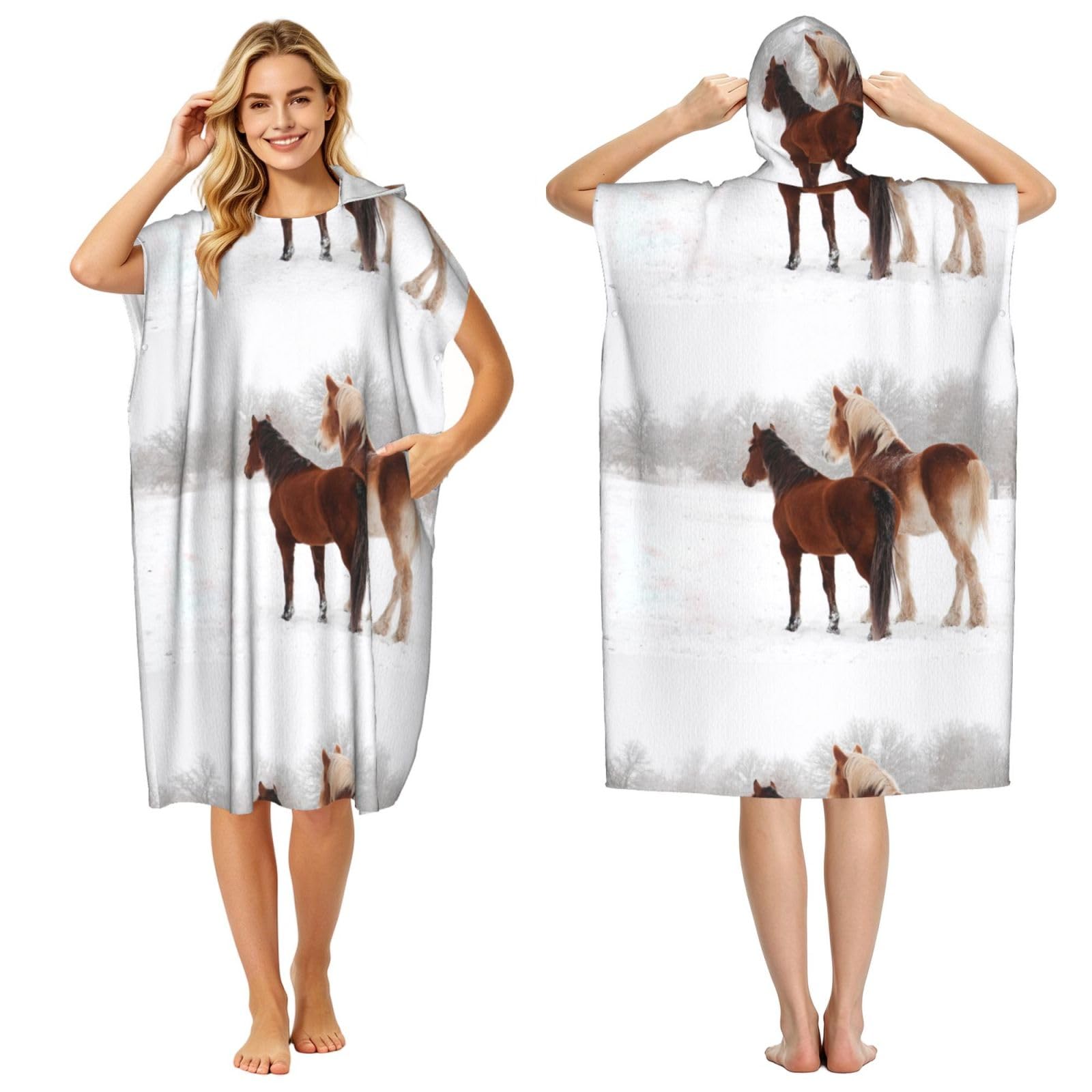 Poadnly Horse, Adult Hooded Beach Towel 90 x 110 cm,Changing Bath Robe, Surf Poncho Towel For Women Men