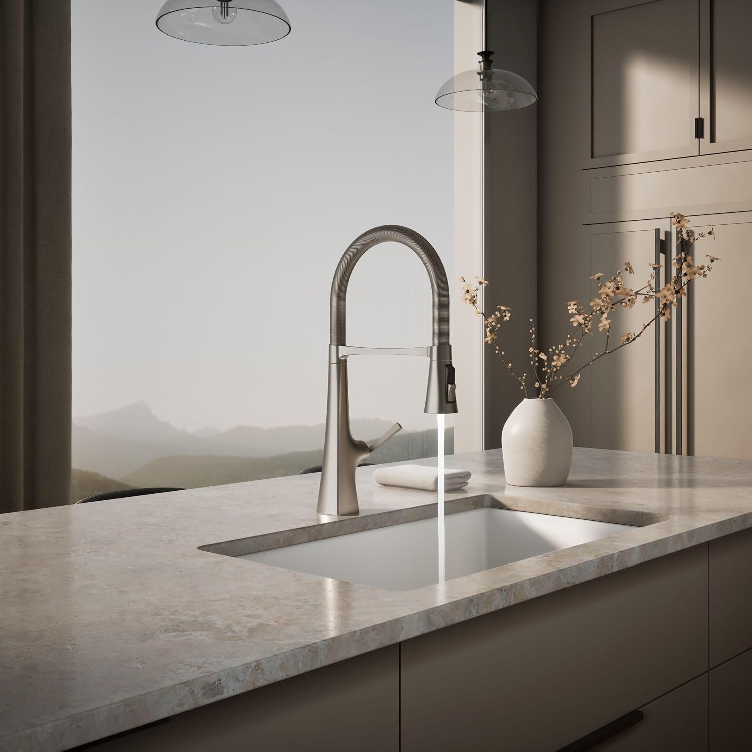 Kohler 22061-VS Graze Semi-Professional, 3 Function Commercial Kitchen Faucet with Pull Down Sprayer, Standard, Vibrant Stainless
