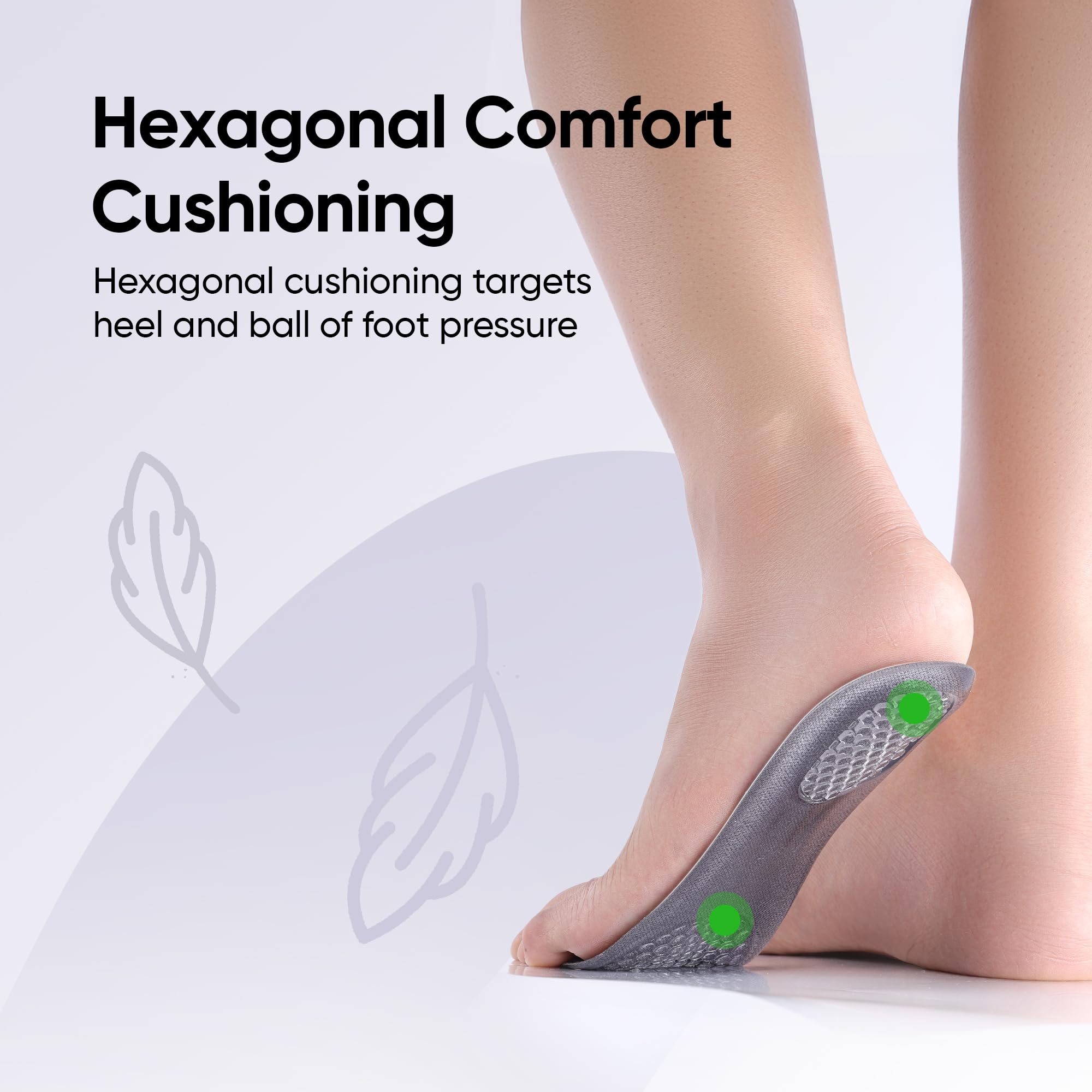 Frido Silicone Gel Insole for Men & Women | Self-Adhesive, Advanced Shock Absorption & Pressure Relief | Hexagonal Anti-Slip grip | Flexible Design, Foot Pain Relief, Large, Grey - Image 2 thumbnail