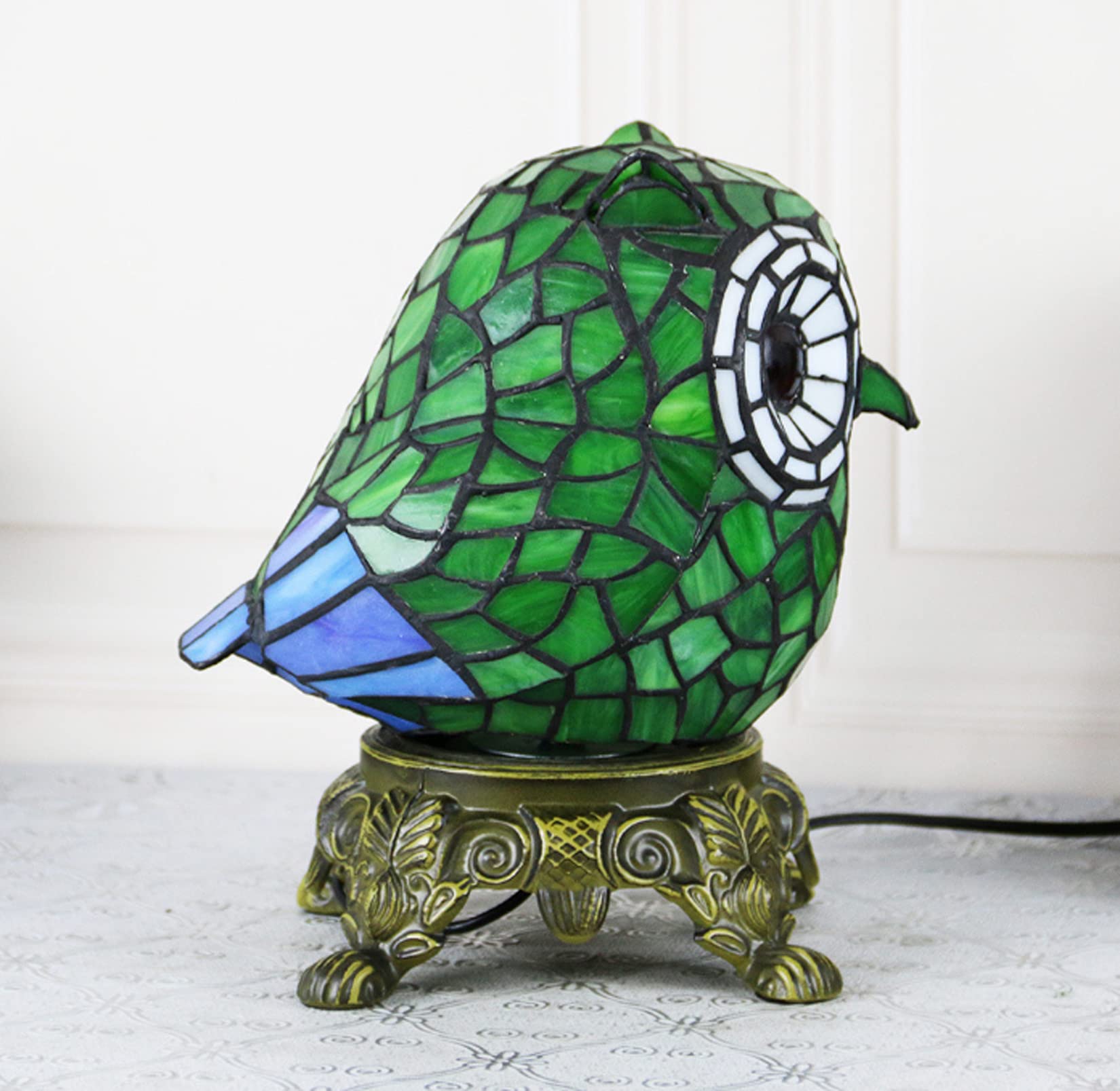 Lampy nocne w stylu Tiffany Vintage Owl Witraż Kreatywność Dziecięca lampka nocna Małe lampki stołowe z podstawą ze stopu do domu Sypialnia Salon Kawiarnia