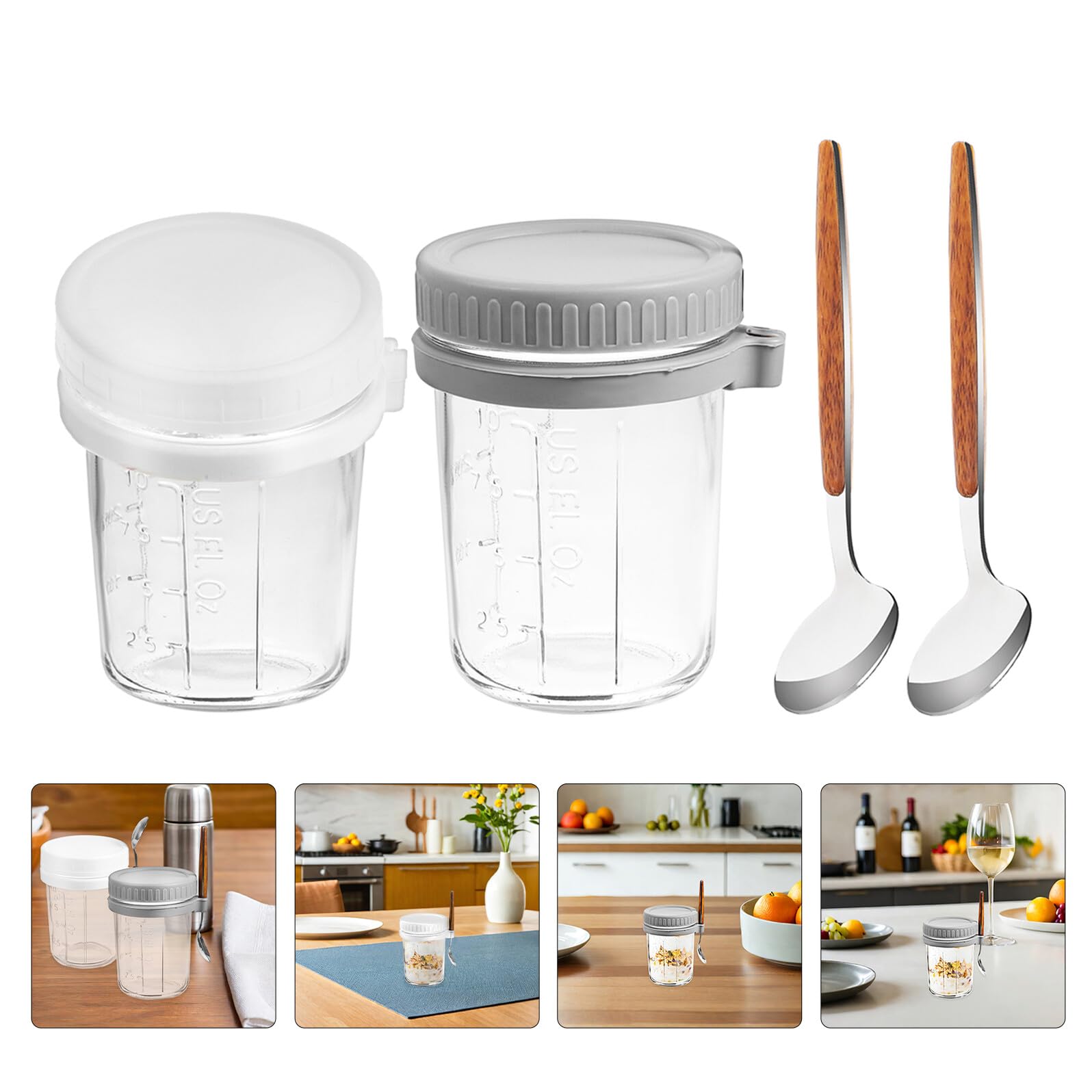 TOYANDONA 4pezzi Contenitori in Vetro per Fiocchi d Avena Notturni con Cucchiai Barattoli per Fiocchi d Avena Notturni Contenitore Ermetico per Alimenti