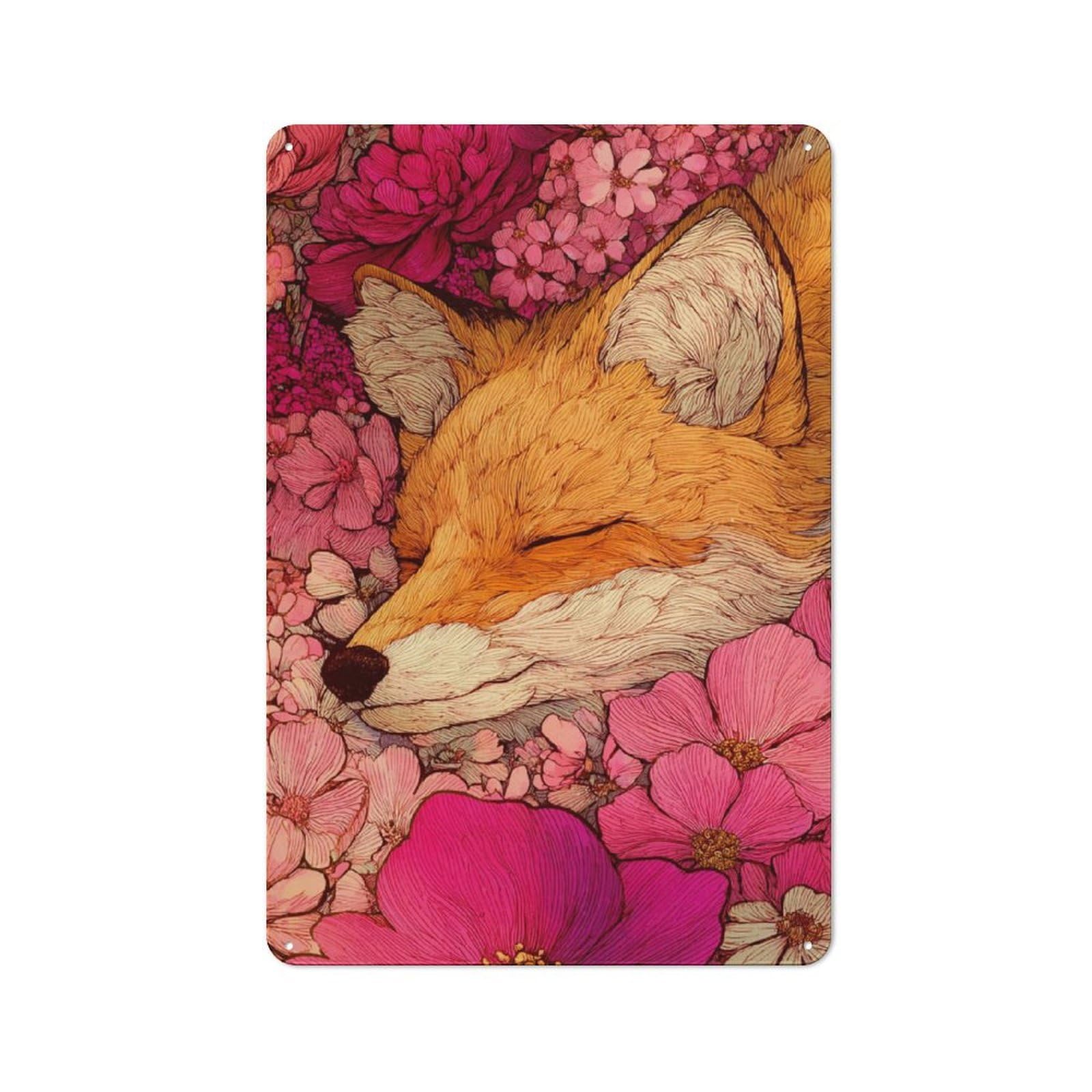 Junmoney Fox In Bloom Vintage Printed Metal Sign 30X20cm For Workshop Wall, A Decorative Gift For A Newly Furnished Workshop