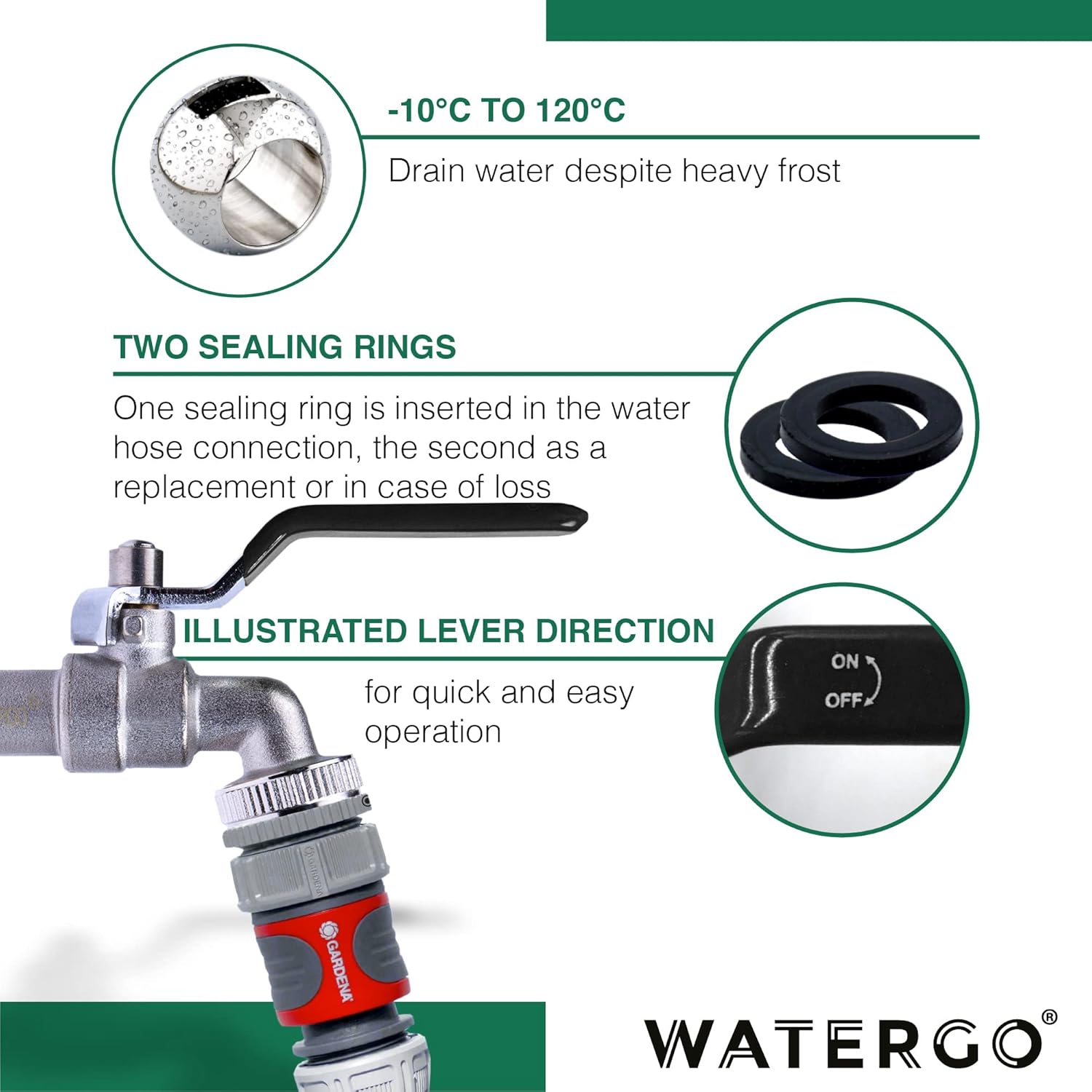 WATERGO Premium rain Barrel Faucet Black / Rust and Frost Resistant