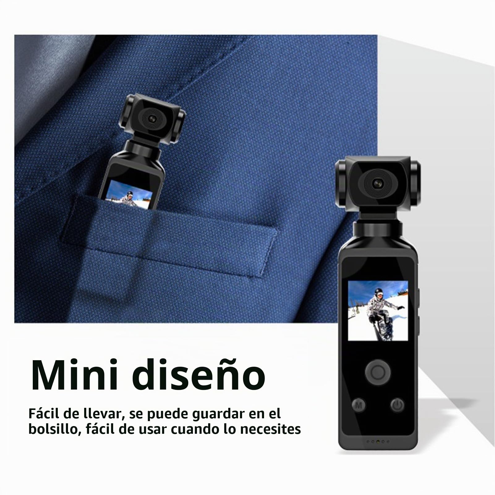 Cámara de Acción de Mano, 4K 270 ° Rotación 30M Cámara de Bolsillo Impermeable WiFi, con Clip de Micrófono, Pantalla de 1.3 Pulgadas, para Filmar Viajes Vlog Video Equitación Buceo