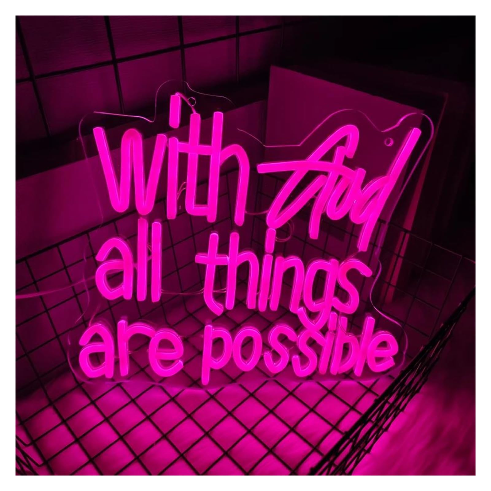 LEMST Signs Lamp with God All Things are Possible Neon Sign Pink Letter Light Dimmable USB Powered for Wedding Church Home Decor 33.5cmx29.5cm