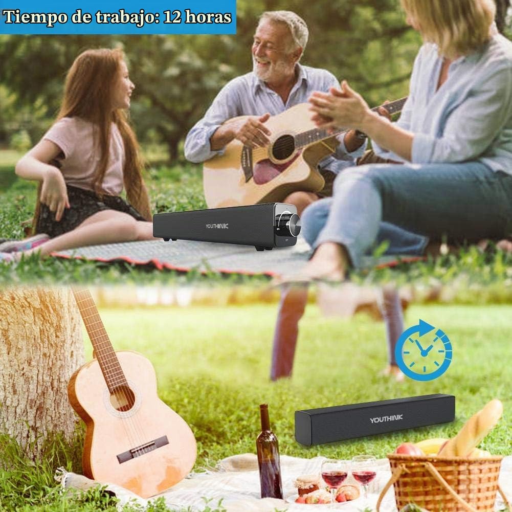 Barra de sonido Altavoz Bluetooth, 20W con cable e inalámbrico Cine en casa Altavoz Bluetooth Audio Surround Barra de sonido Bluetooth para TV, PC, teléfono celular, tabletas