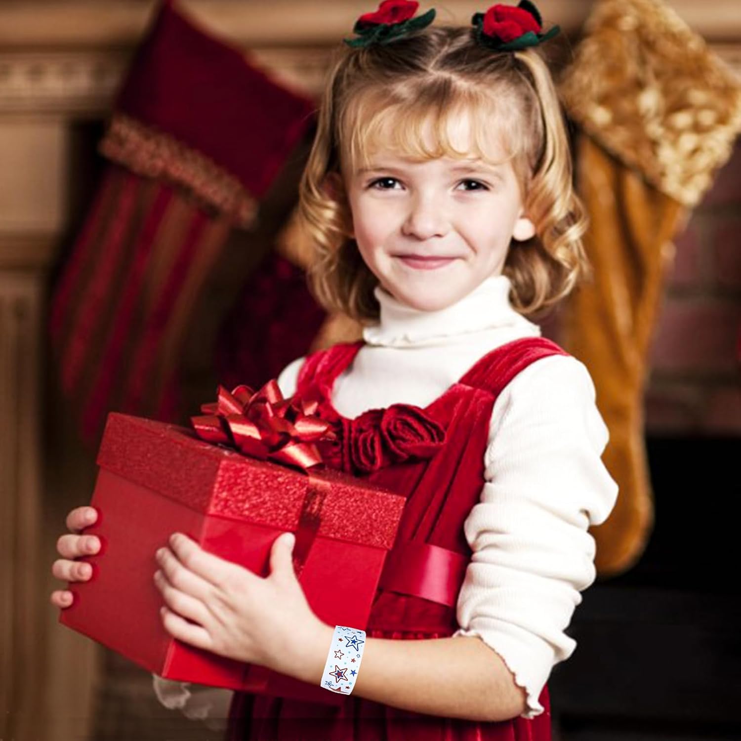 LOMIMOS 48PCS Christmas Blue White Slap Bracelet,Xmas Snap Wristband with Santa Claus Star Reindeer Snowman Snowflake for Kids Party Favors Little Toys(12 Design - Image 7