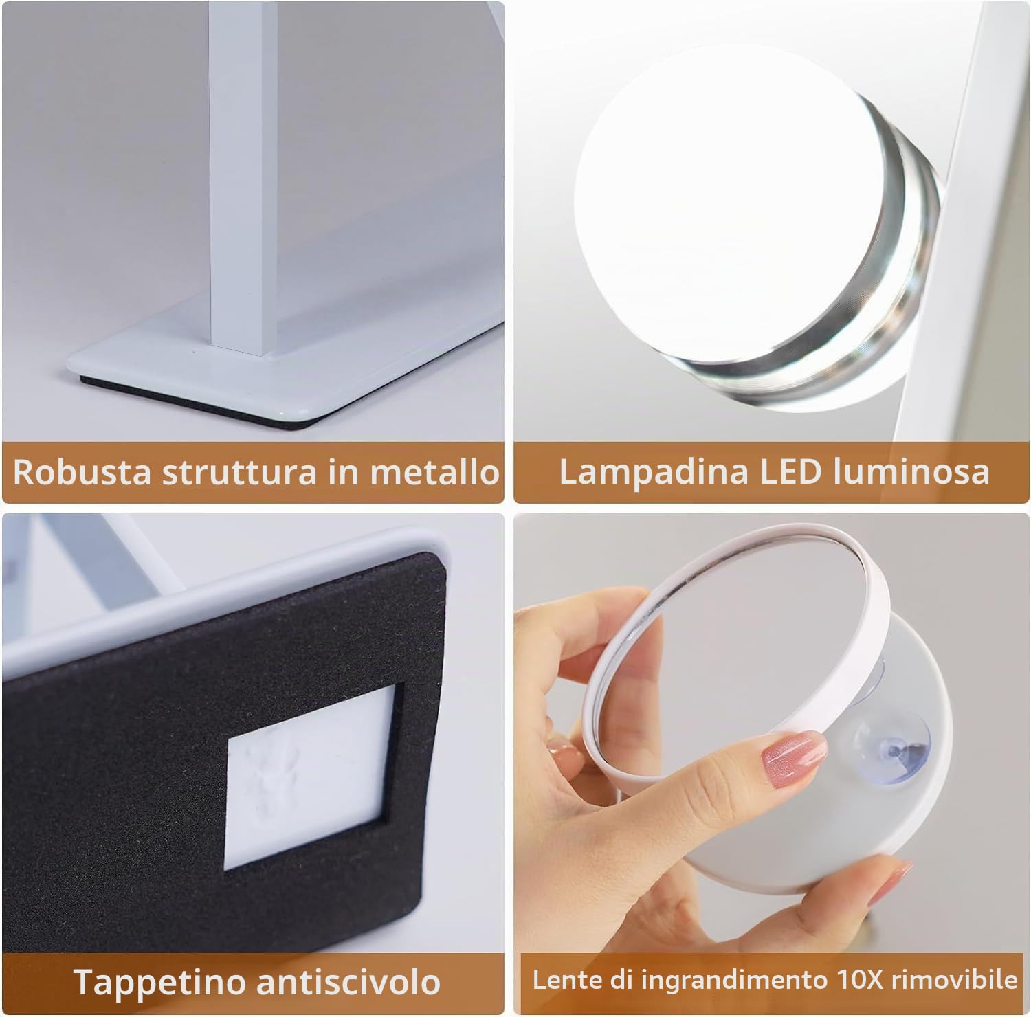 FENCHILIN Specchio trucco cosmetico con luci regolabile a 360 gradi a 9 lampade LED Touch Screen, Hollywood, grande da tavolo 10x ingrandente 25x30cm