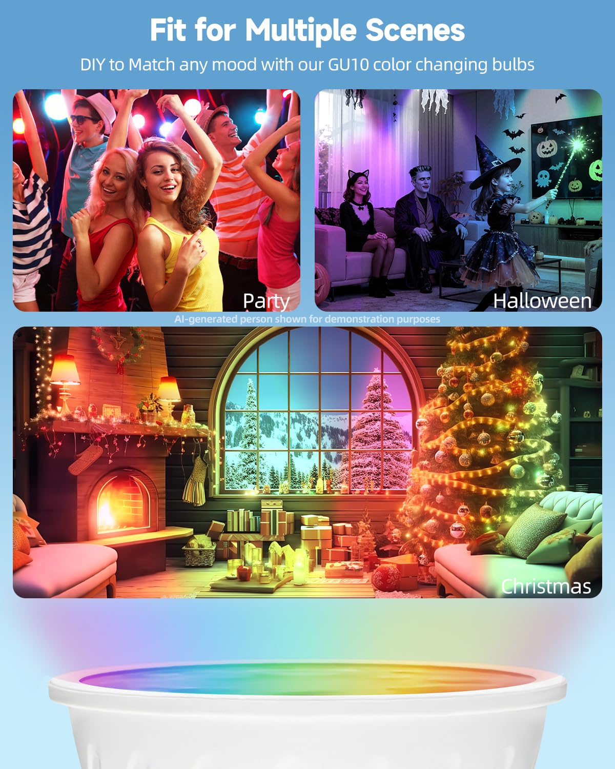 Bombillas LED GU10 con cambio de color, 12 multicolor 5W 100-240VAC, RGB+CCT blanco cálido para luz diurna fría, con mando a distancia, equivalente a 35 vatios, de no regulables 6 piezas