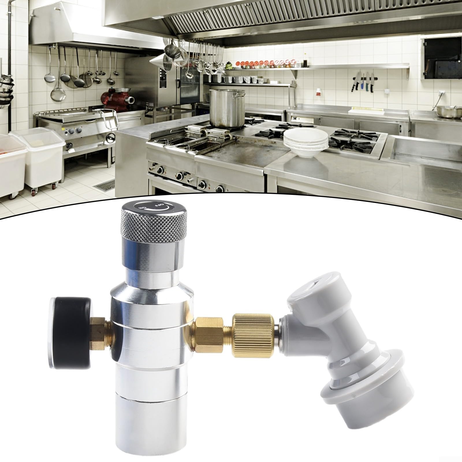 Keg adapter do ładowania z regulatorem ciśnienia 0-30 PSI, adapter do napełniania 3/8 cala, gwint 3/8 cala, do wkładów 12 G 16 G, Ball Lock, szybkie zapięcie gazu, do piwa, kawy, kombuchy