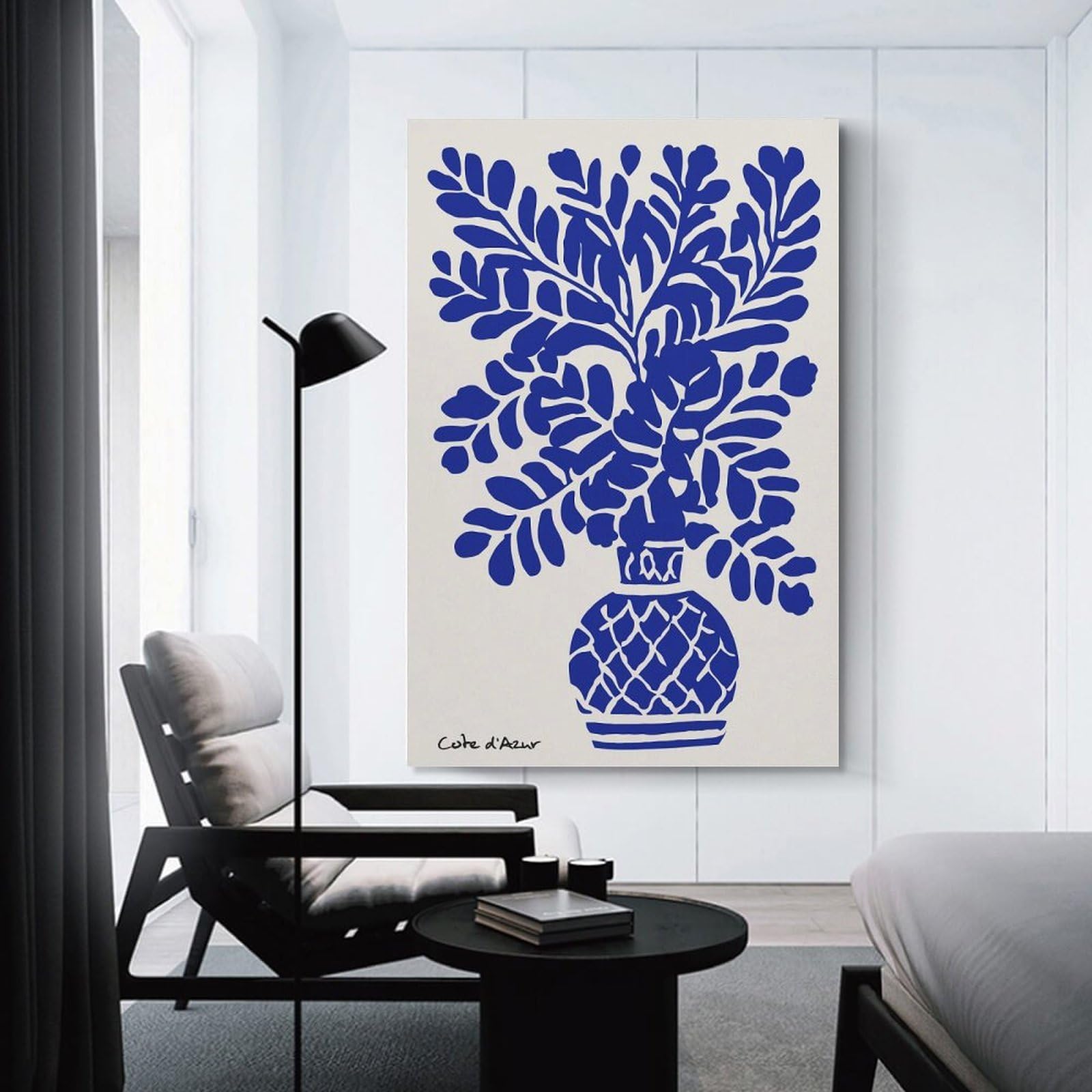 Junmoney Decorative Canvas Print Blue Floral Arrangement in A Vase, 20x30inch(50x75cm), for Entrance Spaces, Stair Walls Or Halls, A Neat Decor Update for Hallways