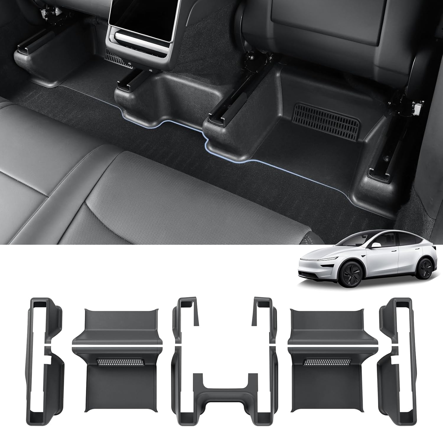 LUCKEASY 9PCS Seat Slide Rail Pad Cover & Under Seat Floor Mat for Tesla Model Y Juniper 2025 2026 Standard & Premium & Performance Seat Track Scratch-Resistant Juniper Accessories TPE Black