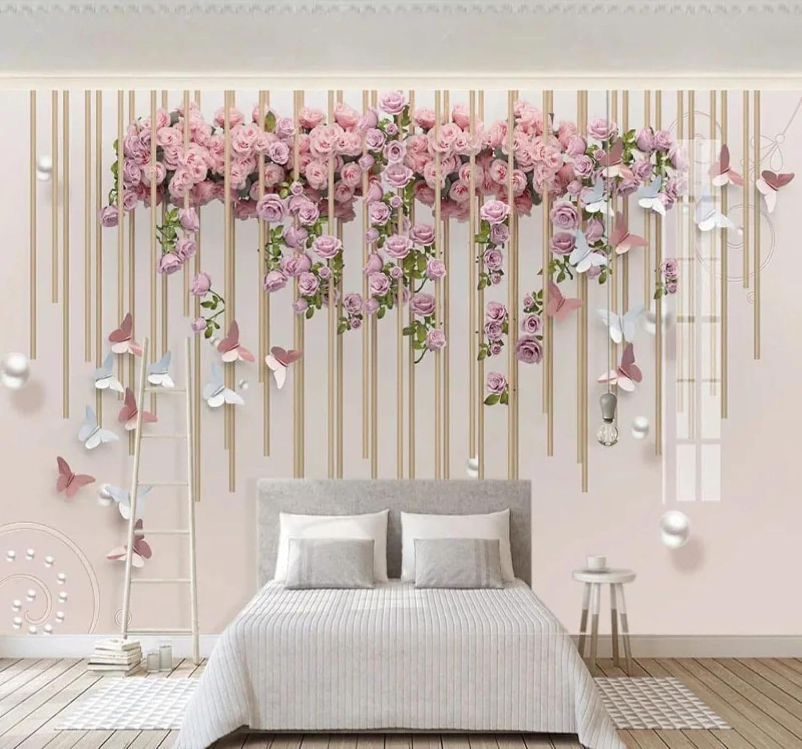Xlming 350Cm×256Cm(B×H) Relief Three Dimensional Romantic Roses Butterflies 3D Wallpaper Luxury Home Dining Decor Paste Sofa Living Room The Wall For Bedroom Mural-350Cm×256Cm