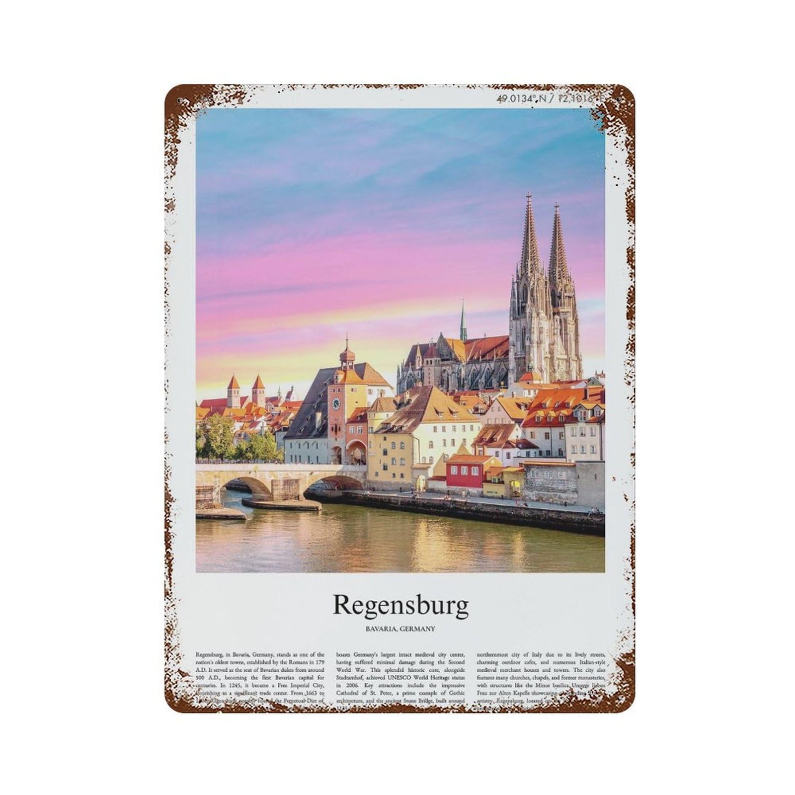 xiaoxiaoshen Regensburg Bavaria, Germany City Scenery Wall Decor Art Metal Tin Poster Modern Home Decor Art Home Bar Shop Decorations Vintage Sign 40x30cm