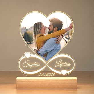 Personalised Photo Frame, Personalised Picture Frame with Night Light, Customised Photo Frames, Christmas Anniversary Birthday Gifts for Women Men Her Him Mum Dad Girlfriend Boyfriend Family Friend
