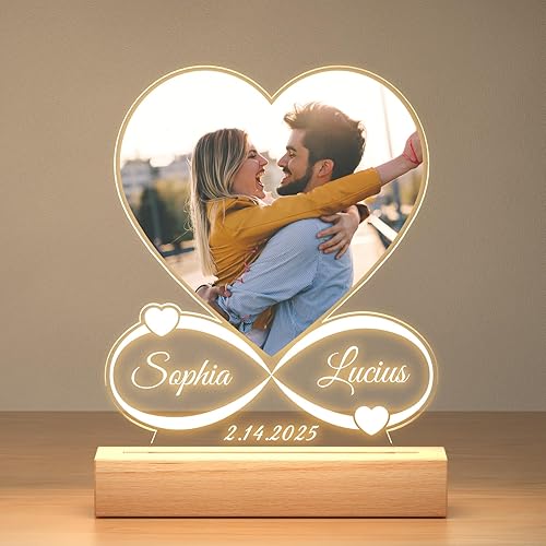 Custom Picture Frames with Photo, Personalized Photo Frame with Night Light, Customized Picture Frame, Christmas Anniversary Birthday Couple Gifts for Women Men Her Him Girlfriend Boyfriend Mom Dad