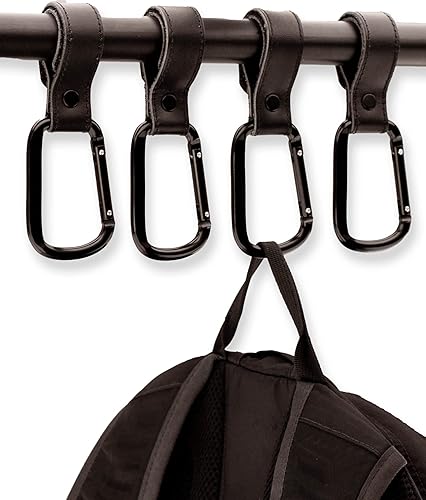 Miniatura 9 de Brute Strength - Ganchos de cuero coñac para cochecito - 2 ganchos de cuero de grano completo - Gancho para mamá - Clips de mosquetón