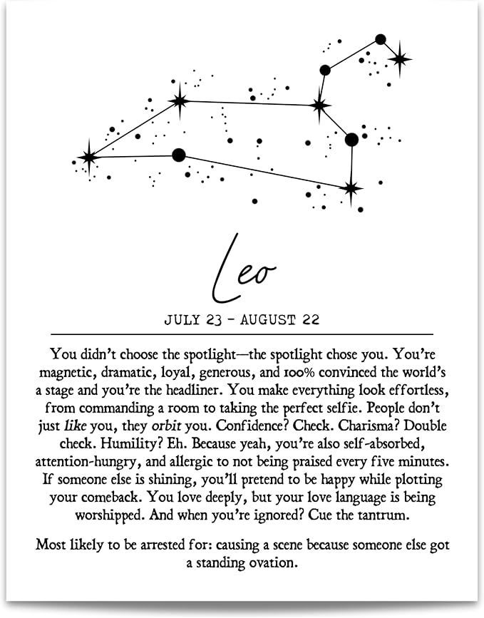 Zodiac Wall Art – Leo Constellation Print July 23–Aug 22 – 11x14 Unframed – Modern Astrology Poster for Home, Bedroom, Office or Dorm, Inspirational Horoscope Sign Artwork, Made in USA Spiritual Gift