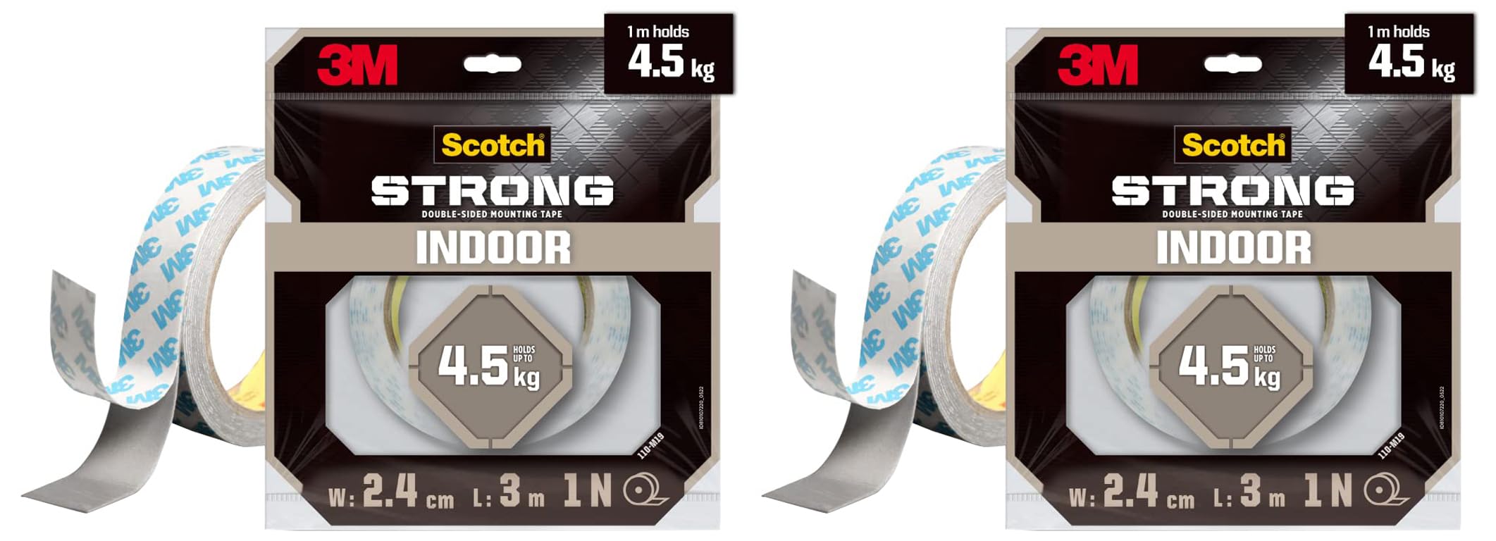 Double Sided Tape by 3M (1m holds 4.5Kgs) for indoor hanging applications (Photo frames, Mirrors, Key Holders, Car Interiors, Extension Boards, Wall decoration, etc)(L: 3m, W: 24mm), White