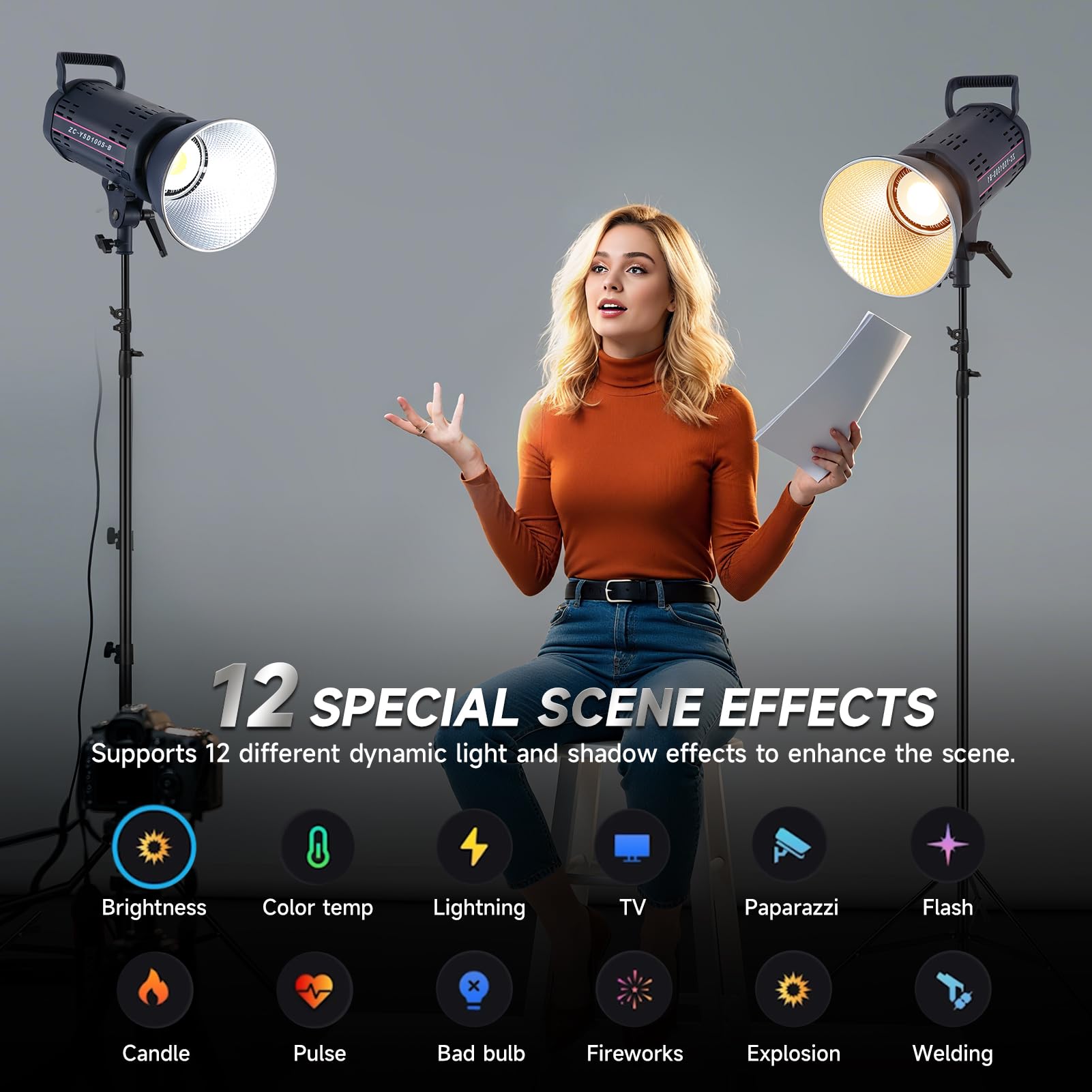 Luce video 150W LED con 2.4G & APP Control COB Bi Colore 2700K-6500K, ≥13000LM, CRI≥97, luce dello studio con illuminazione del suport di doppio potere per la fotografia, studio e video