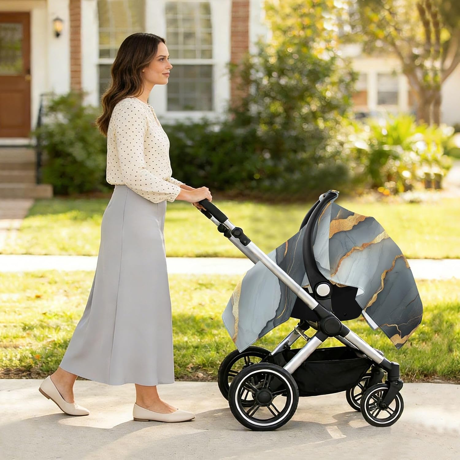Baby Stroller Sun Shade UV Protection Car Seat Net,Protects from Snow Marble Grey Grey