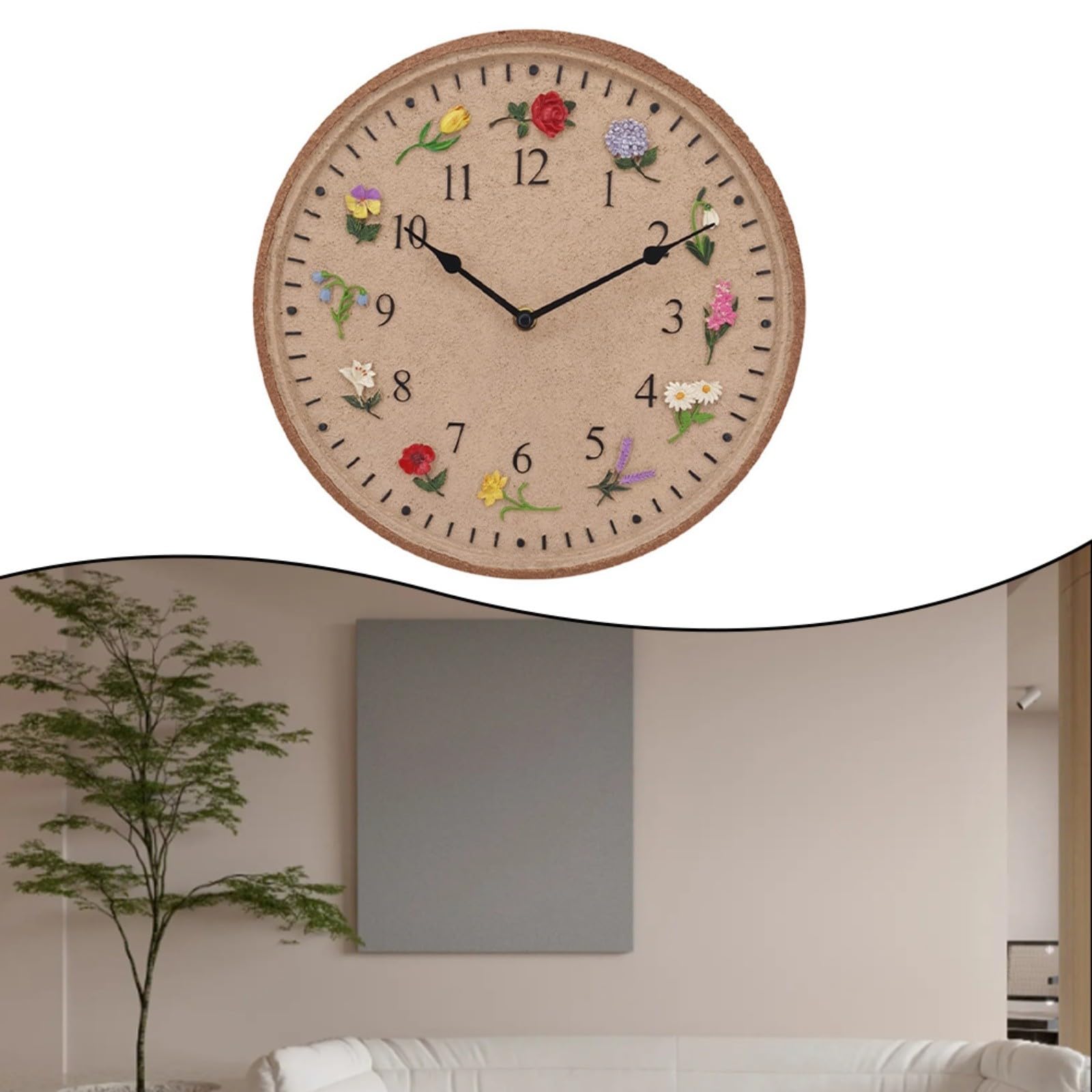 Orologio da parete in resina, orologio da giardino, per esterni, decorazione floreale 3D per patio e piscina, impermeabile IP44, display anti-appannamento, diametro 30,5 cm, struttura in