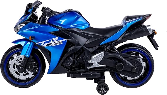 Kids Motorcycle,Tamco 12V Motorcycle for Kids 3 4 5 6 Years Boys with Training Wheels, Speed by Hand,Foot Brake,Lightting Wheels (Blue)