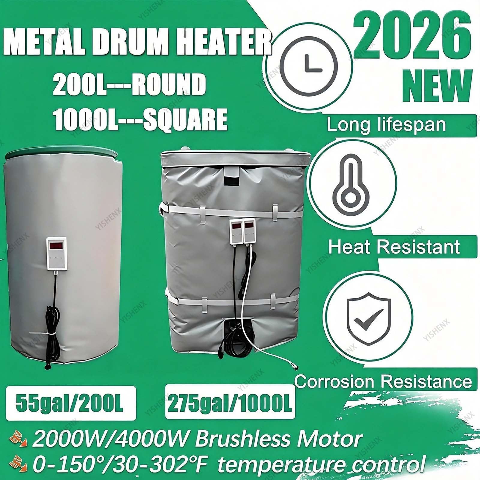 Koc Grzewczy Do Pojemników IBC, Grzejnik Do Beczek 2000 W/4000 W | Metalowy Podgrzewacz Beczek, Nakładka Na Podgrzewacz Beczek IBC Do Beczek O Pojemności 55/275 Galonów Z Termostatem