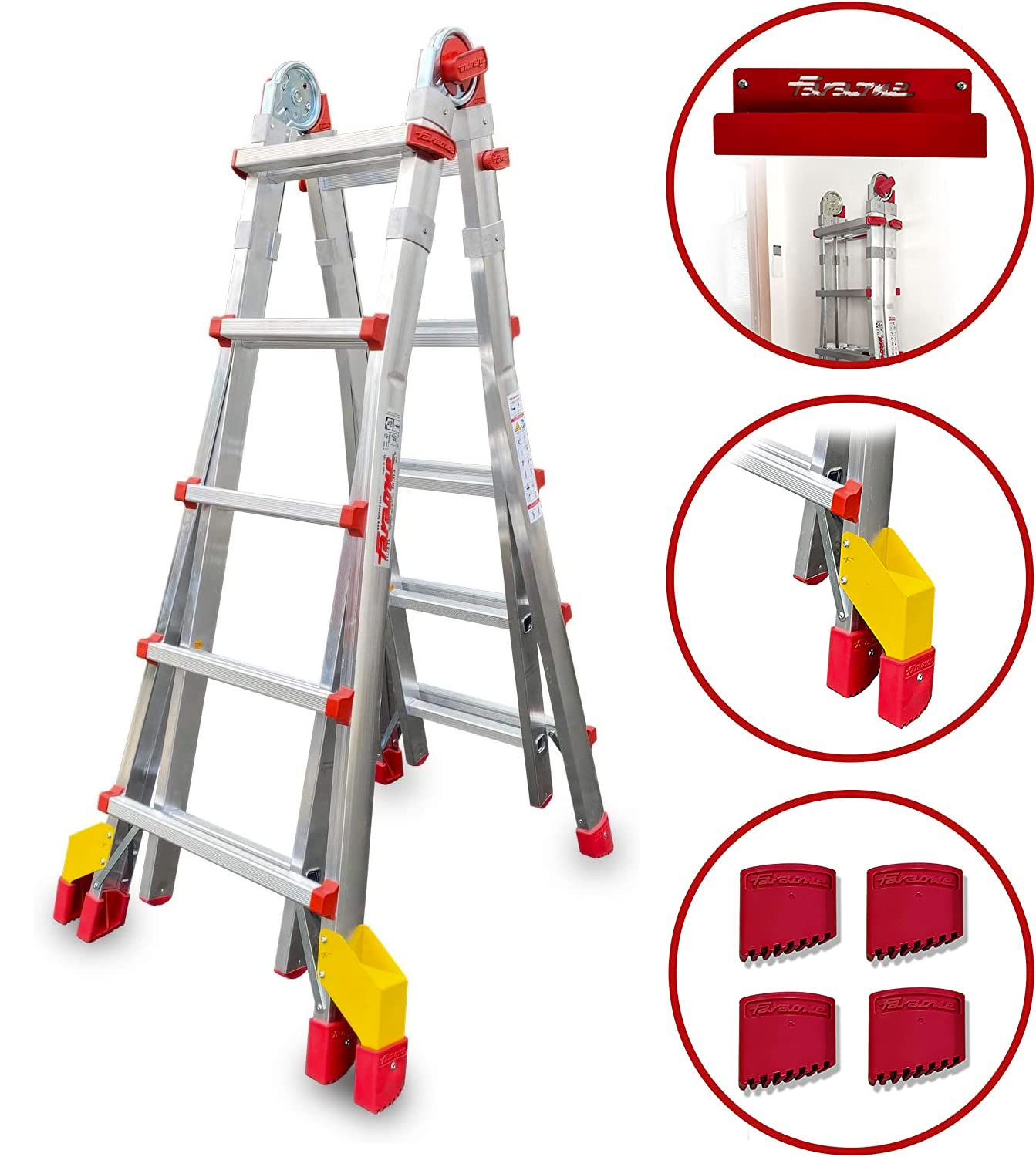 Faraone Scala Telescopica Professionale in Alluminio, Multiuso Pieghevole 5+5 Gradini – EN131, Sicura e Robusta per Uso Intensivo TELES.T5A