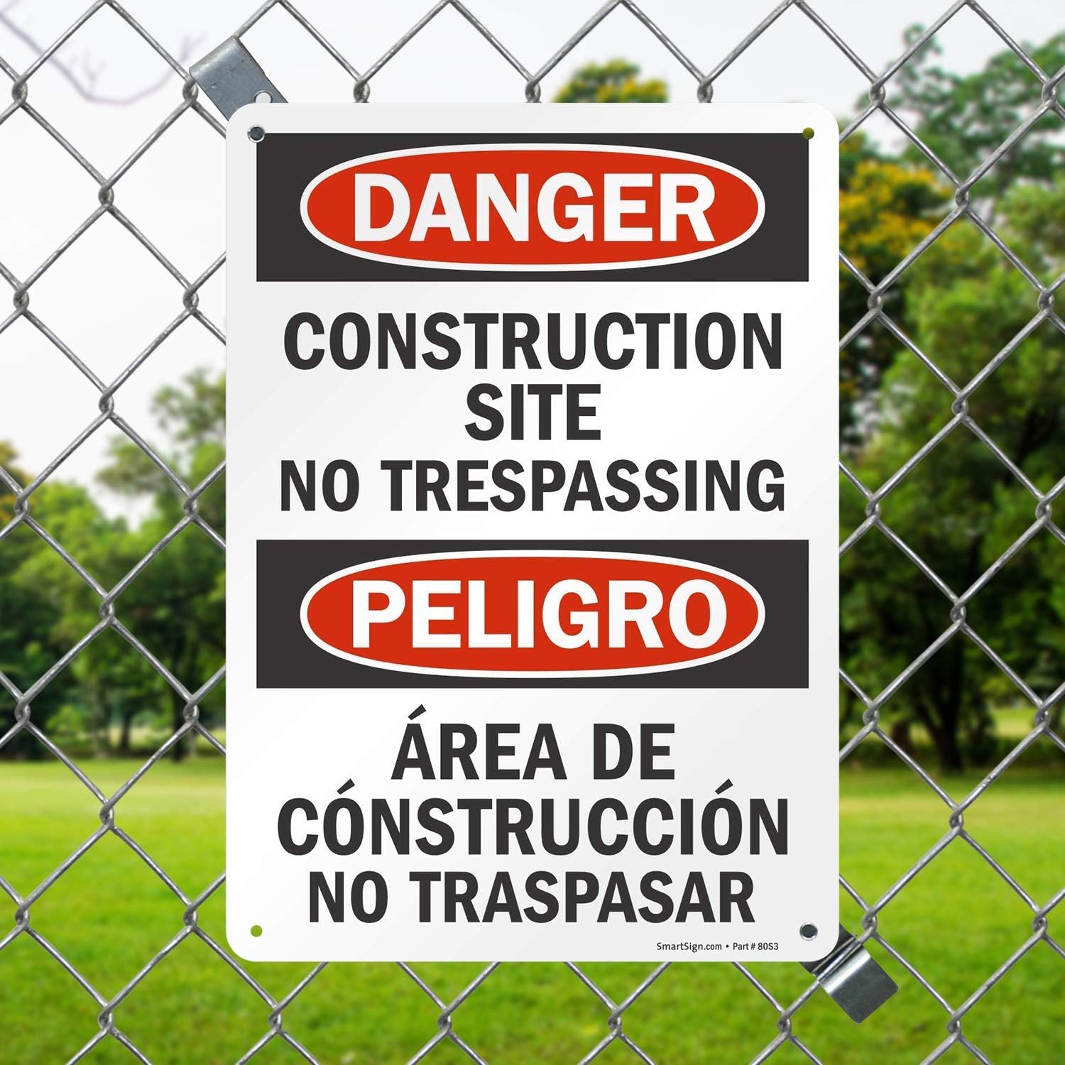 SmartSign "Danger - Construction Site, No Trespassing" Bilingual Sign | 10" x 14" Plastic