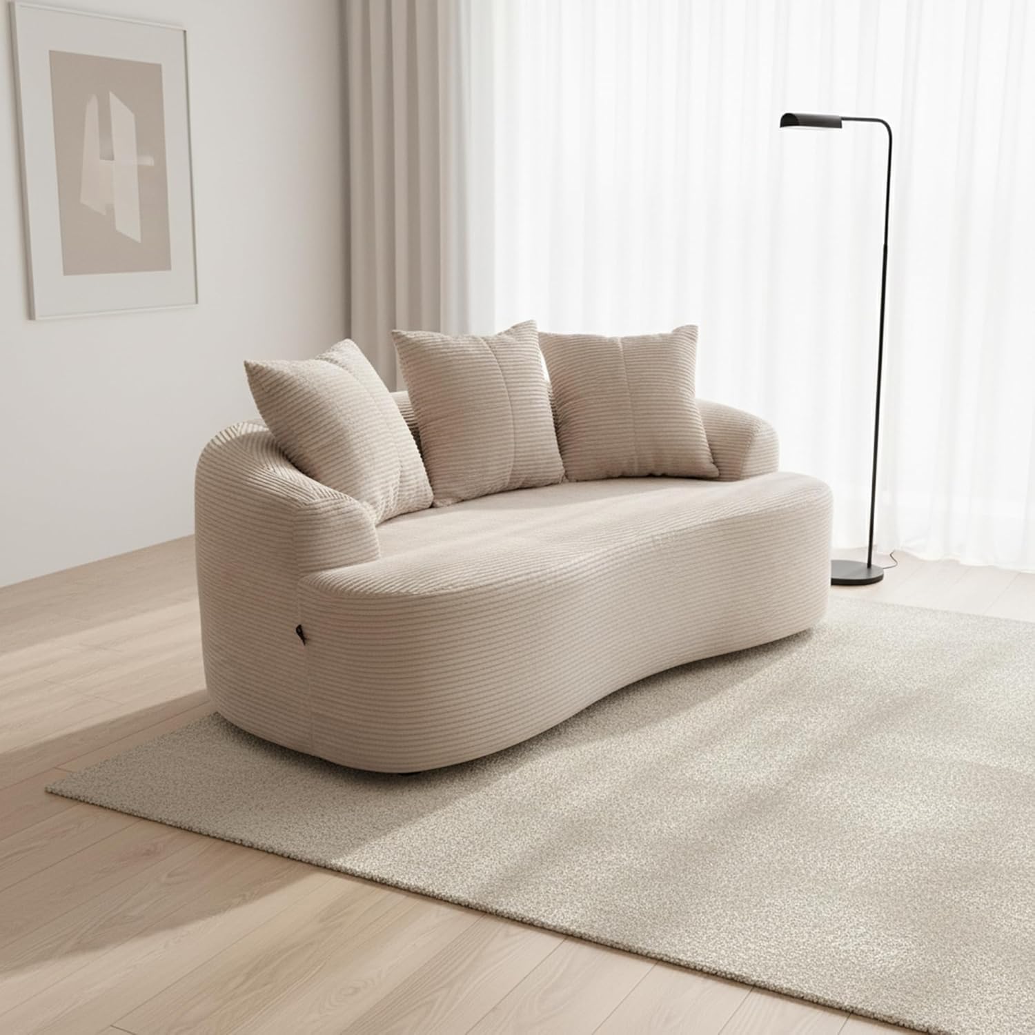 65-Inch Curved Boneless Love Seat Couches in a Box, Modern 2 Seat Floor Foam Cloud Sofa Corduroy Curved Loveseat Couch W/Tight Backrest for Home Apartments | No Assembly Required, Non Slip
