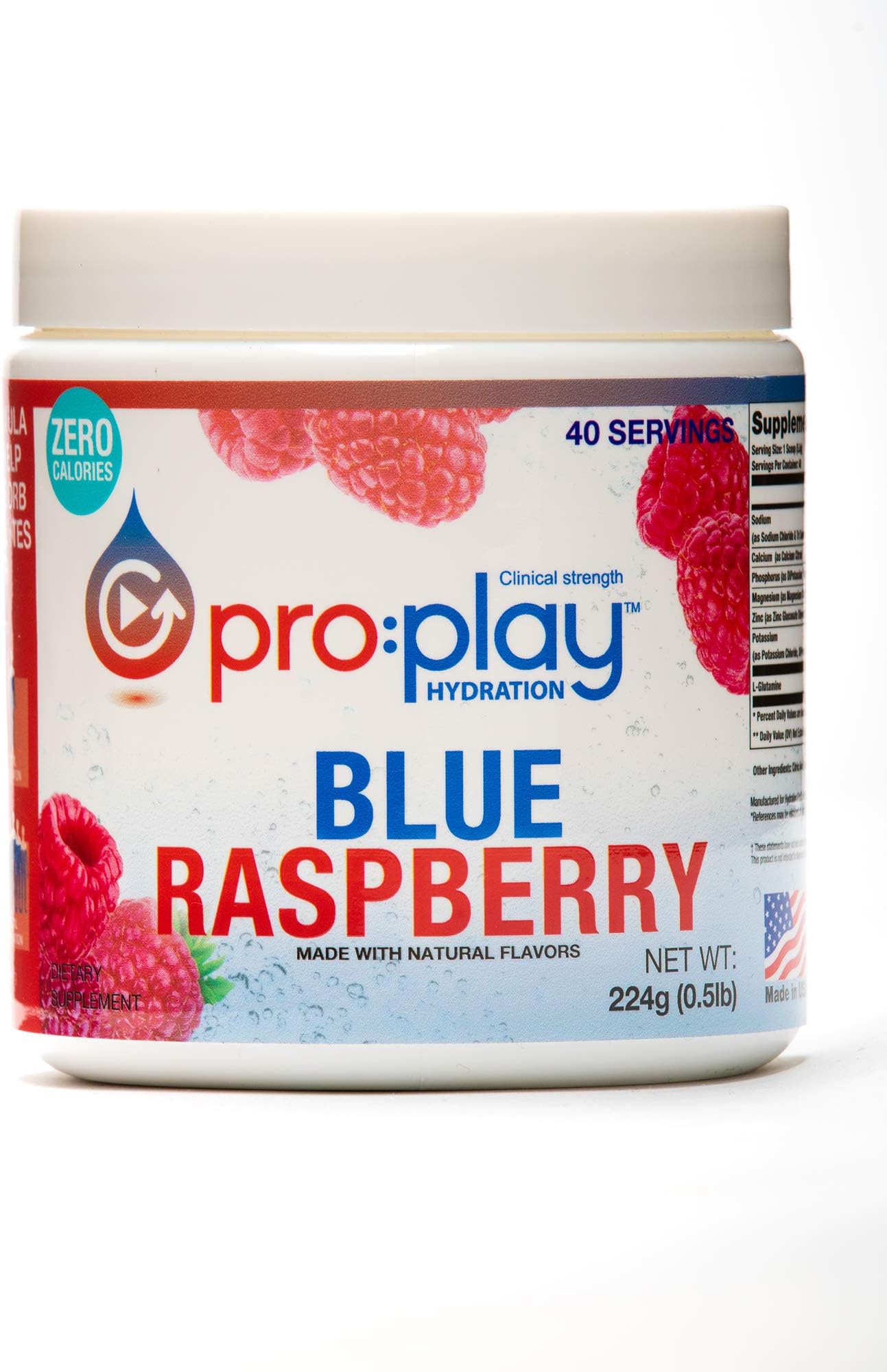 pro:playElectrolyte Hydration Drink with Magnesium, Sugar Free, 40 Serving Tub, Blue Raspberry