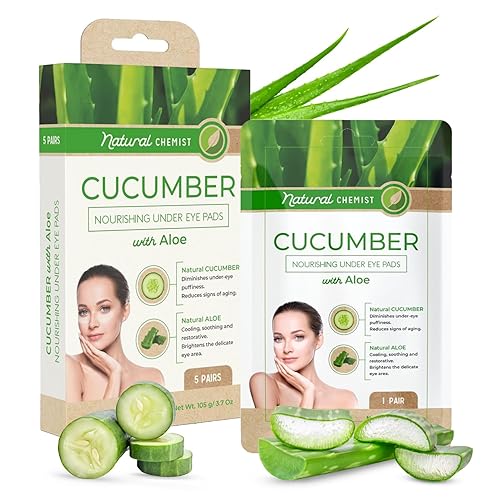 Natural Chemist Parches de pepino y aloe para debajo de los ojos, disminuye las ojeras y la hinchazón, antienvejecimiento, refrescantes y calmantes