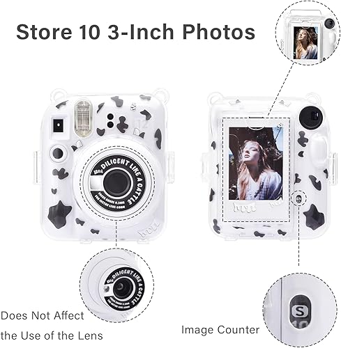 Miniatura 9 de Rieibi Funda transparente compatible con Fuji Instax Mini 12  Funda con purpurina para cámara instantánea Fujifilm Instax Mini 12 con bolsillo