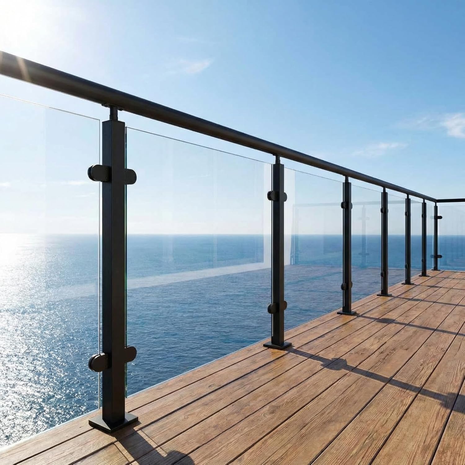 Adjustable Top Brackets Glass Railing Post, 304 Stainless Steel with Clamps for Balcony, Stairs, Pool Balustrade,Mid Post,95cm/37.4 inch