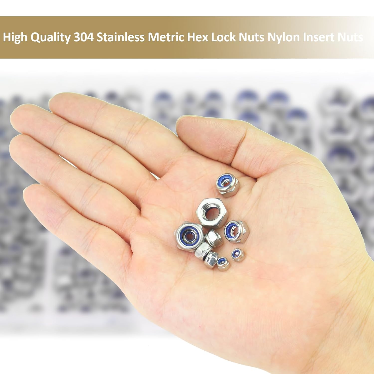 182 Pieces 304 Stainless Steel Lock Nuts, Kindroufly 5 Sizes Metric Locknuts, Nylon Insert Hex Lock Nuts Assortment Kit (M3, M4, M5, M6, M8) image 5