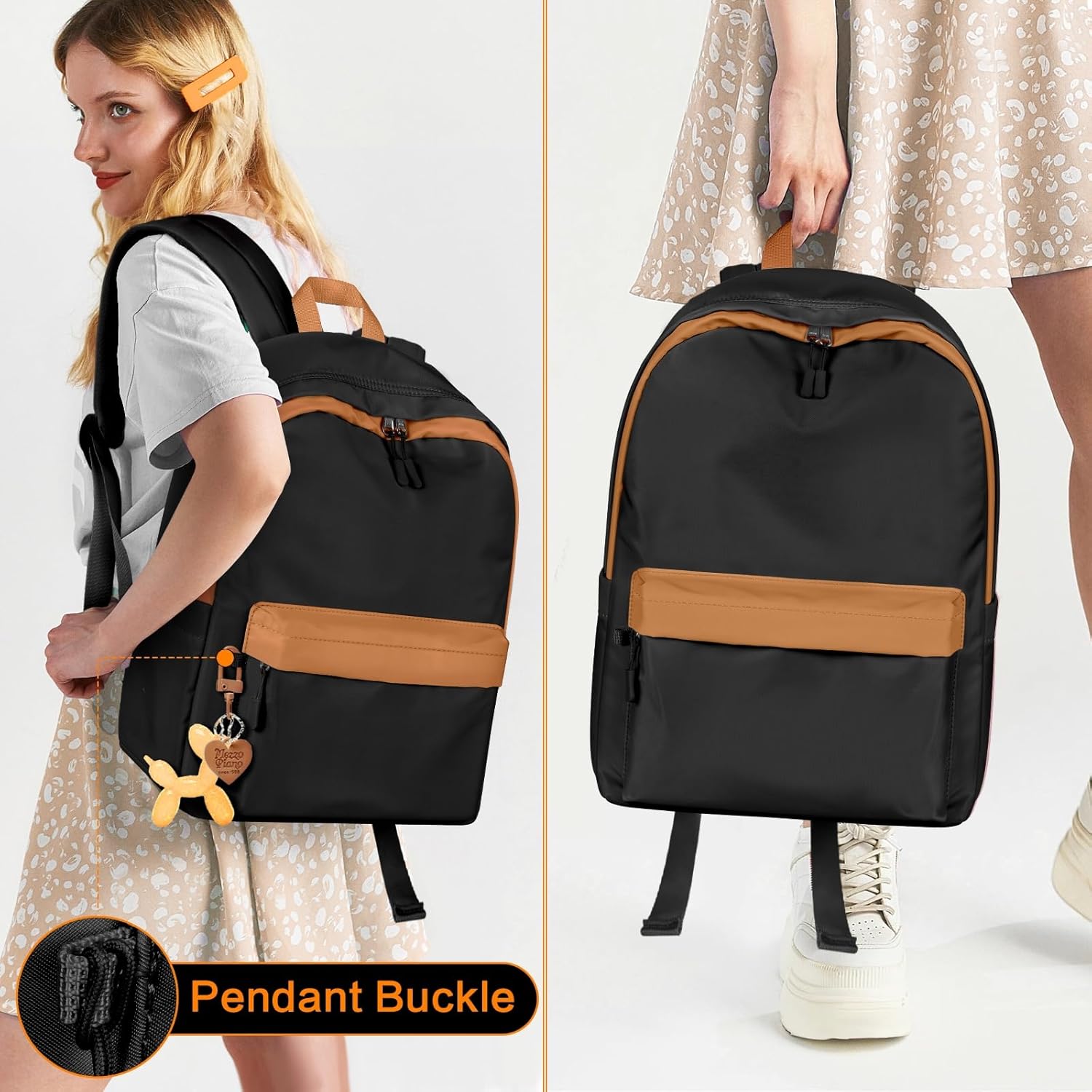 Black School Backpack for Girls and Boys, Preppy Backpack College Bookbag Middle High School Bag, Lightweight Laptop Backpacks for Travel Work Daypack - Image 7