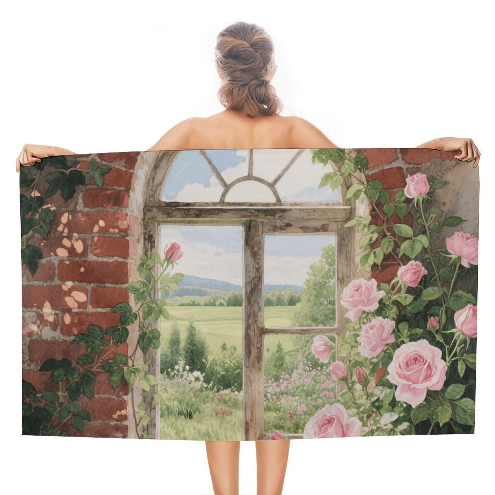 asbwuo Vintage Arch Window Nature Garden Beach Towels Extra Large Quick Dry Absorbent