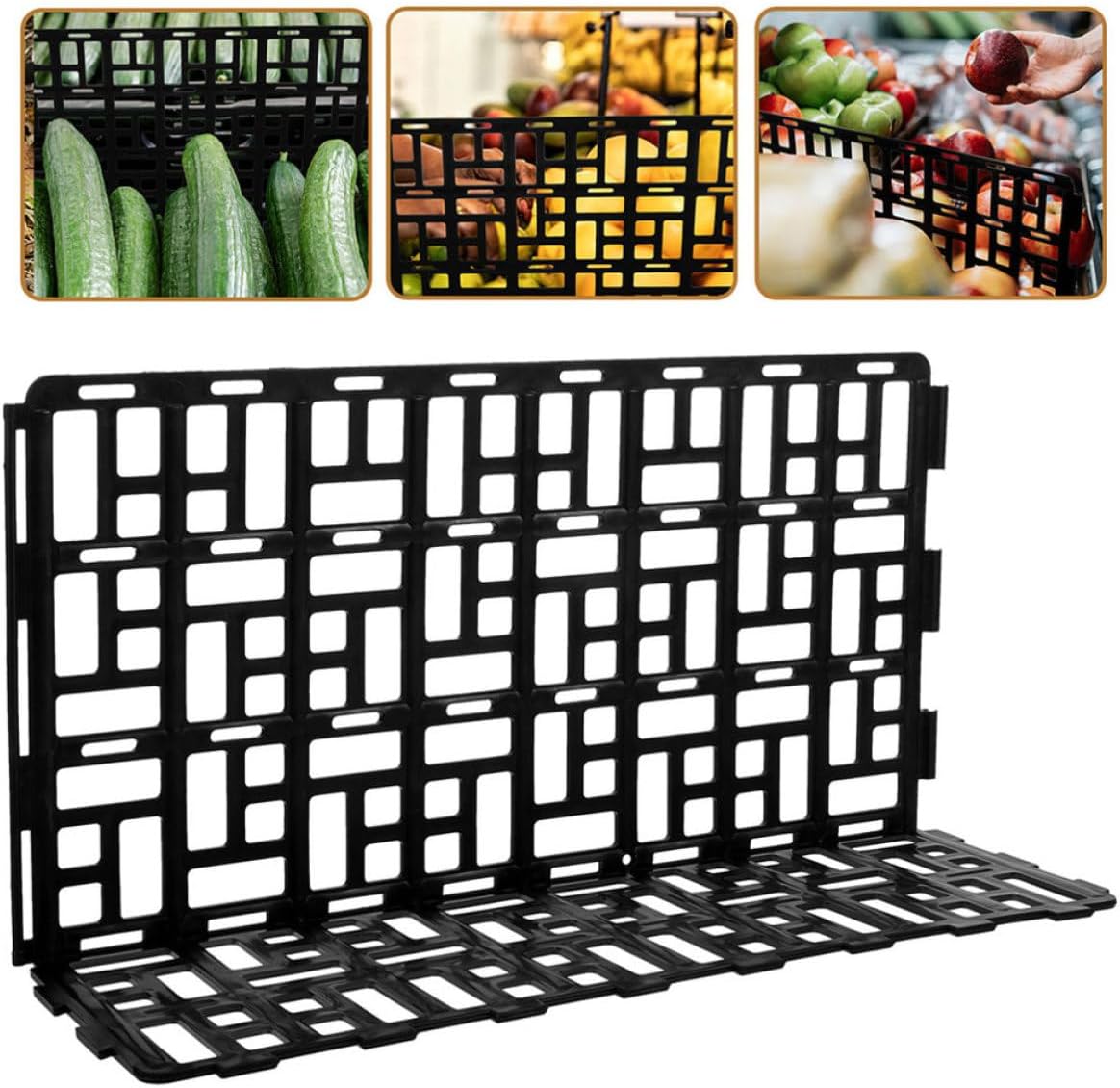 2pcs Supermarket Shelf Divider Fruit Guardrail Black Plastic Retail Display Baffle Wire Fence for Fresh Food Organization and Grocery Shelf Separation