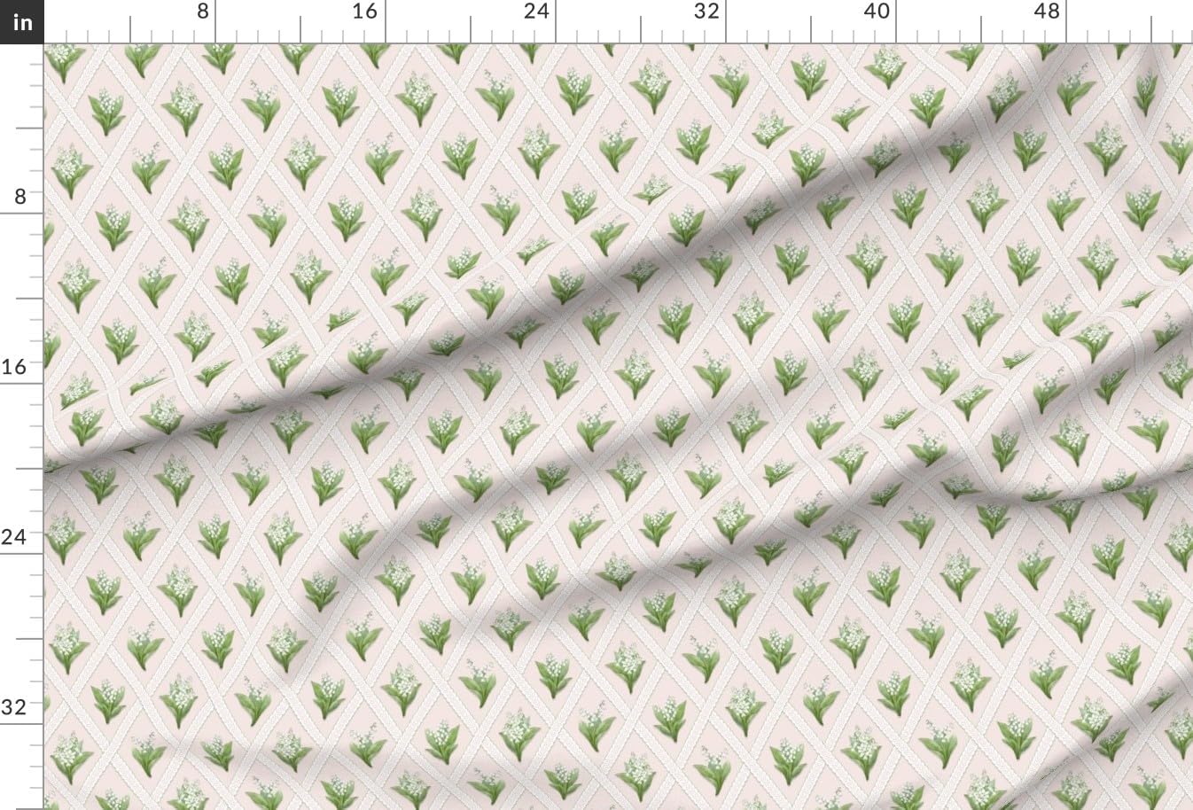 Spoonflower Fabric - Blush Floral Botanical Lily of The Valley Lattice Garden Party Printed on Satin Fabric by the Yard - Sewing Lining Apparel Fashion Blankets Decor