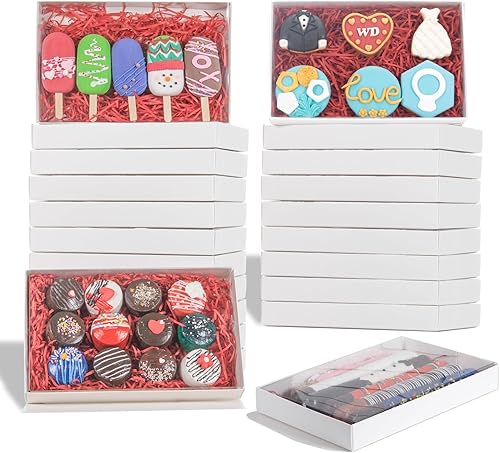 RomanticBaking Paquete de 10 cajas transparentes para galletas de 9 1/2" x 6" x 1 1/4" pulgadas con ventana, cajas de panadería, cajas para
