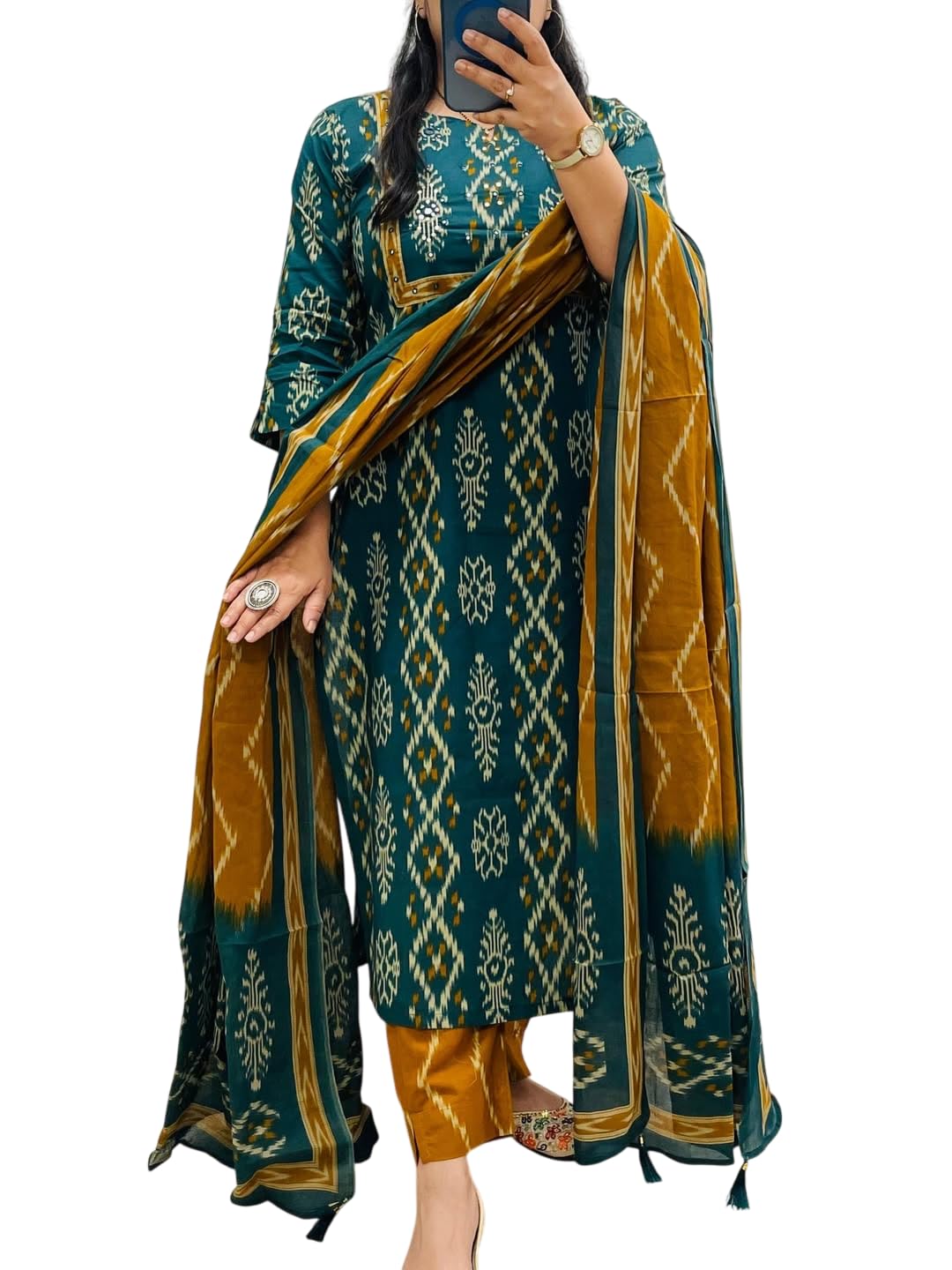 Women's Cotton Trending Straight Printed Kurta with Pants and Dupatta Set | Ethnic Set (Wine)-picture-48