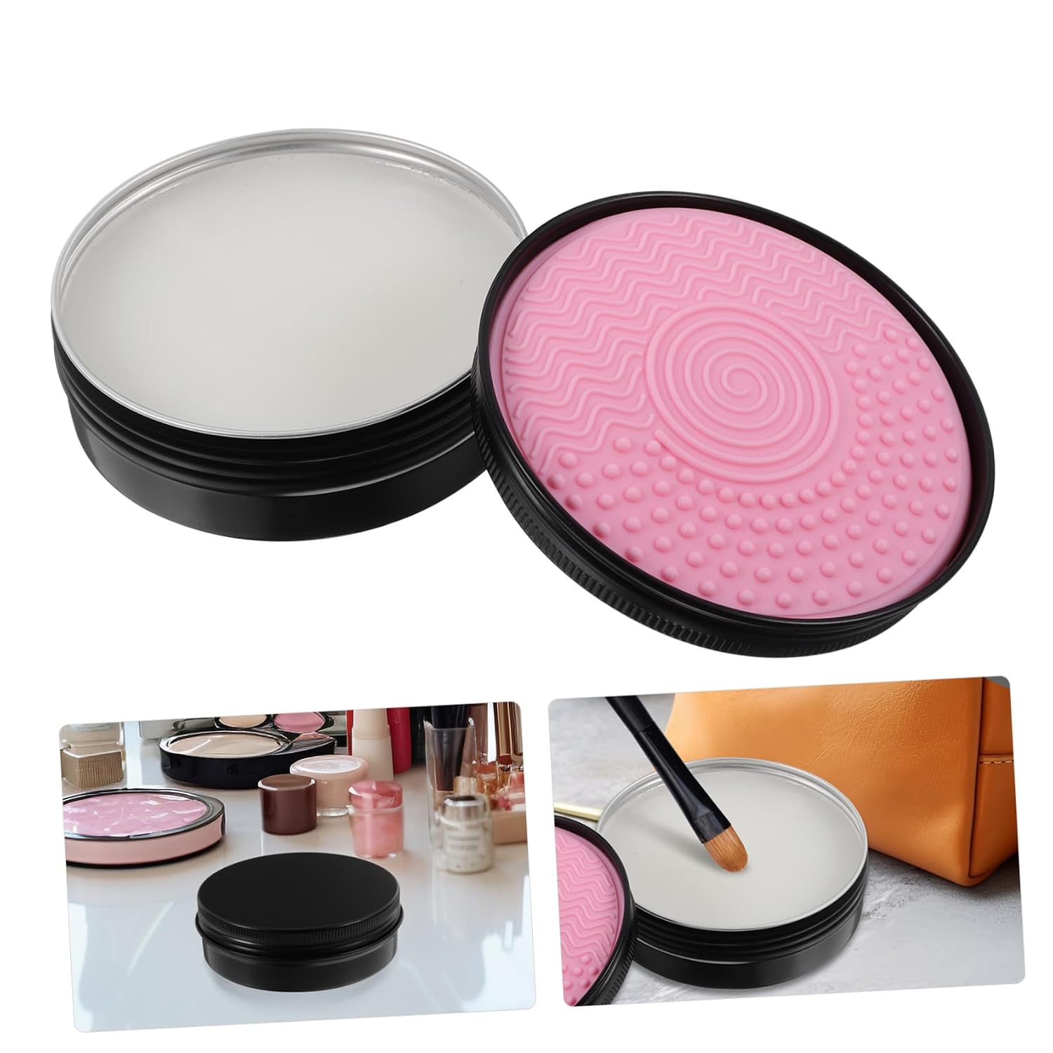 Makeup Brush Cleaner Soap with Cleaning Pad Portable Brush Cleaning Tool for Quick Removal of Powder and Color Compact Lightweight Makeup Supplies for Home and Outdoor Use Black