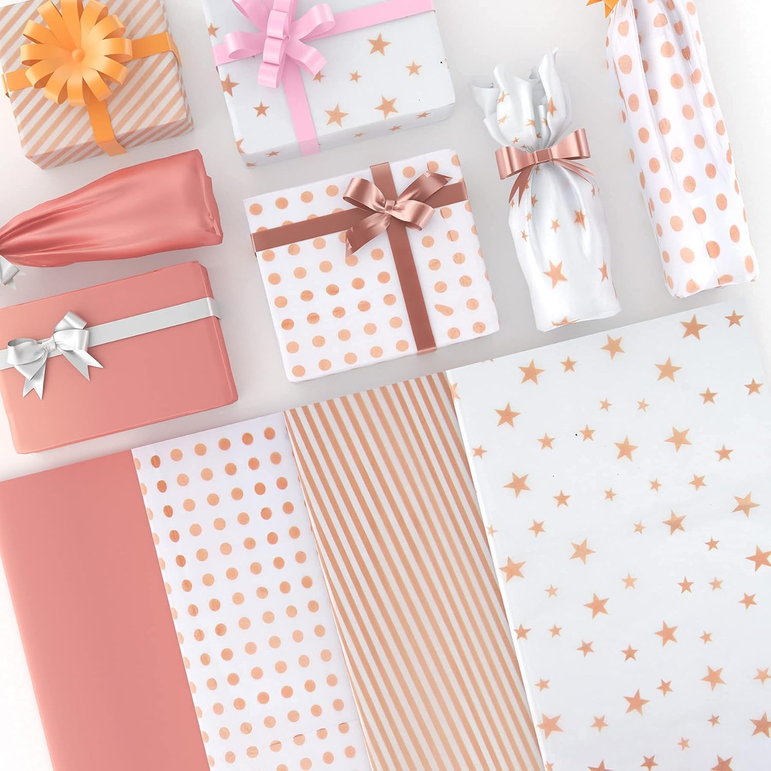Larcenciel Rose Gold Tissue Paper, 120 Sheets, Metallic Gift Wrapping Paper for Gift Bags, Packaging, Flower, Valentines, Christmas, Wedding, Birthday Party, Holiday Decor, DIY Crafts (19.7 x 13.8 In)